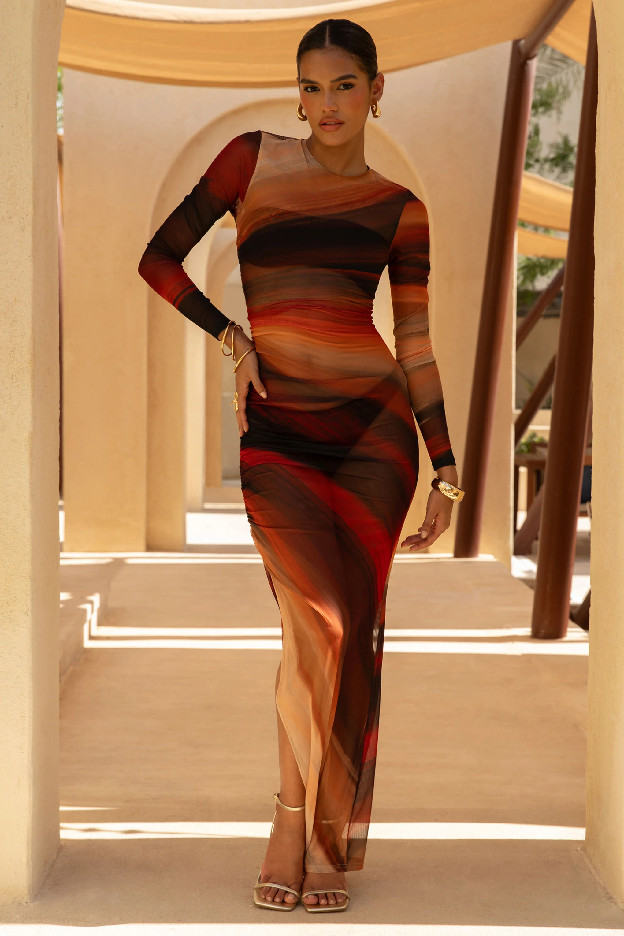 Barzilio | Ombre Long-Sleeve Bodycon Maxi Dress