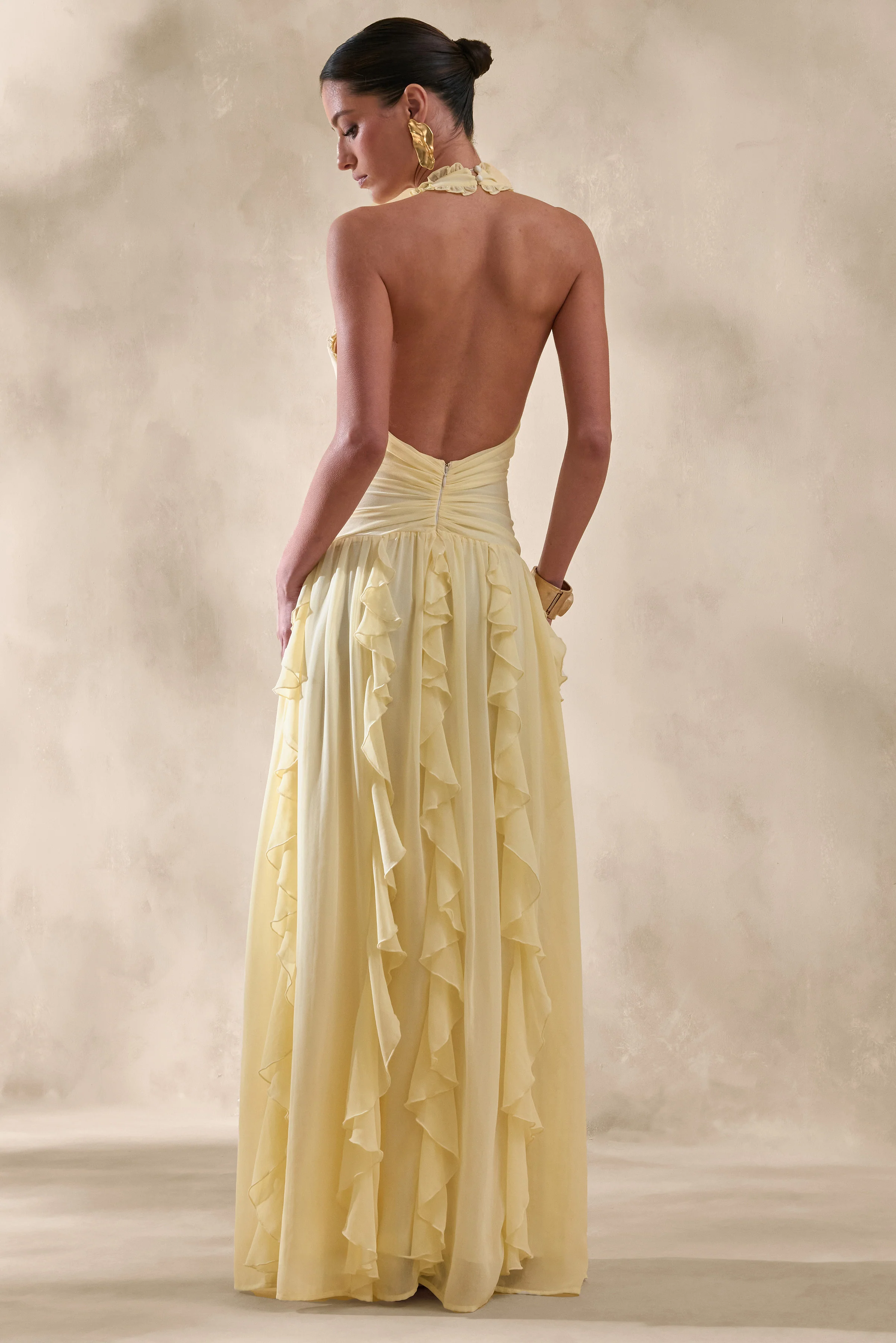 Bea | Lemon Plunge-Neck Ruffled Maxi Dress - Image 2