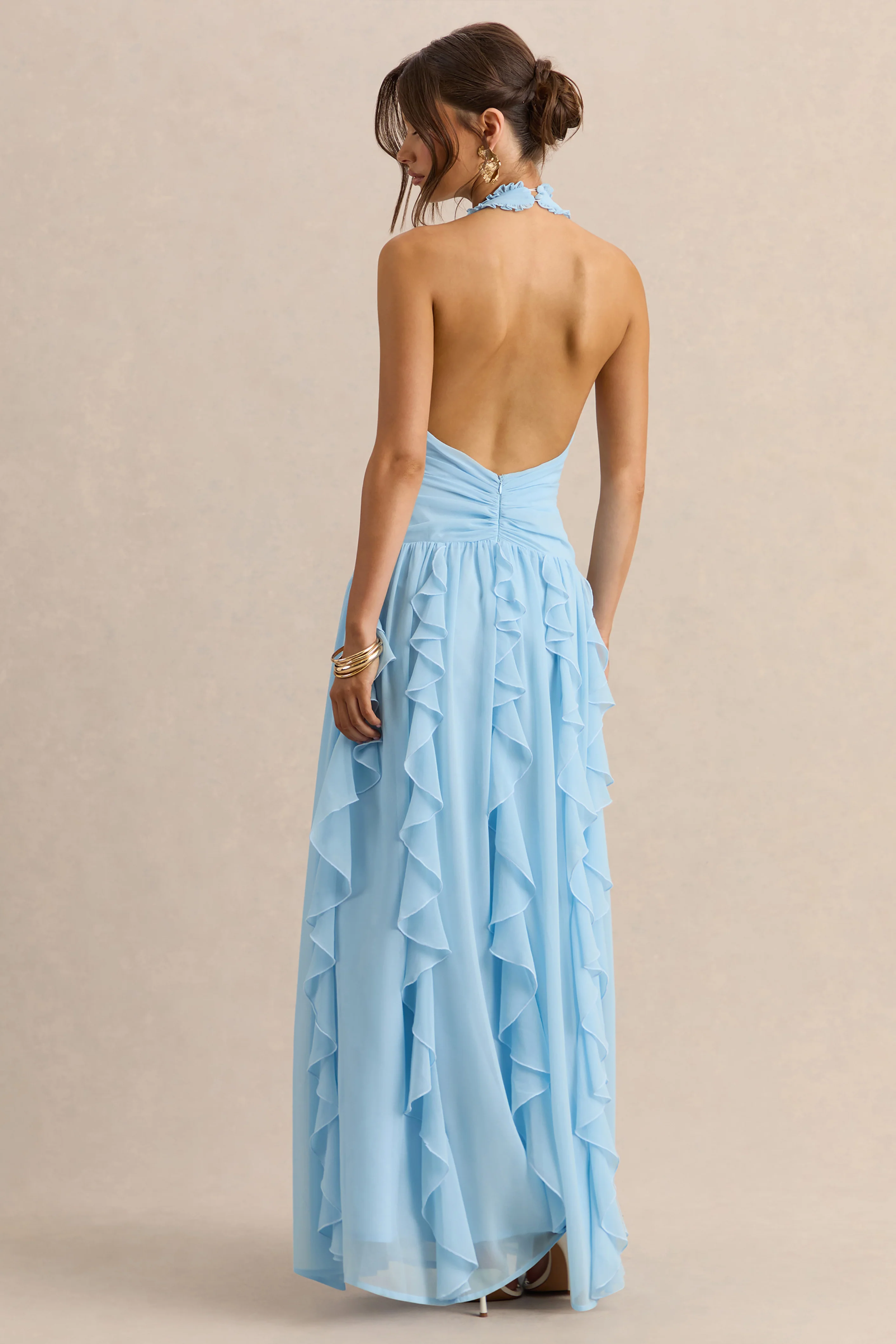 Bea | Powder Blue Plunge-Neck Ruffled Maxi Dress - Image 2