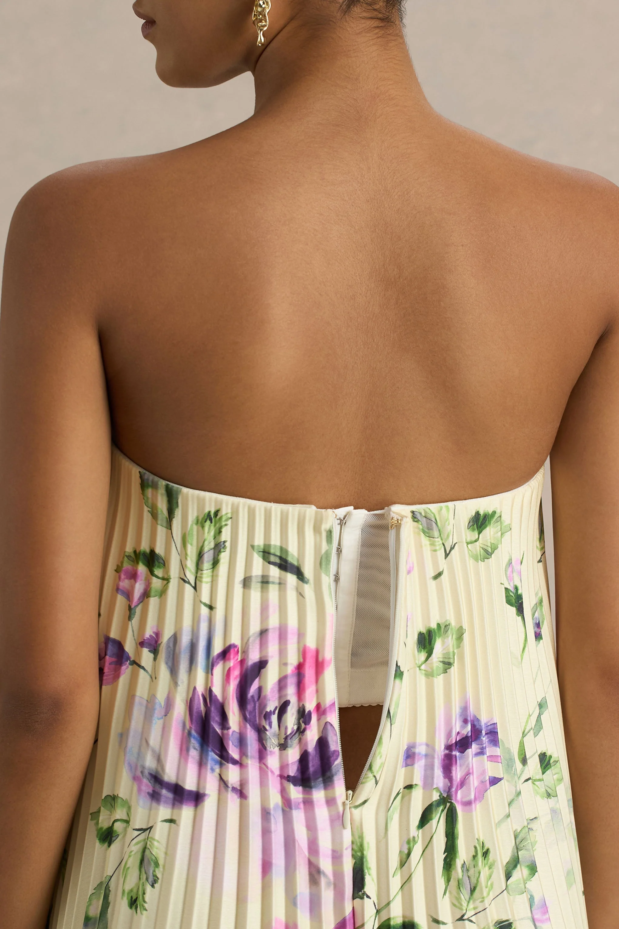 Bergamot | Lemon Rose Print Satin Sweetheart Maxi Dress - Image 4
