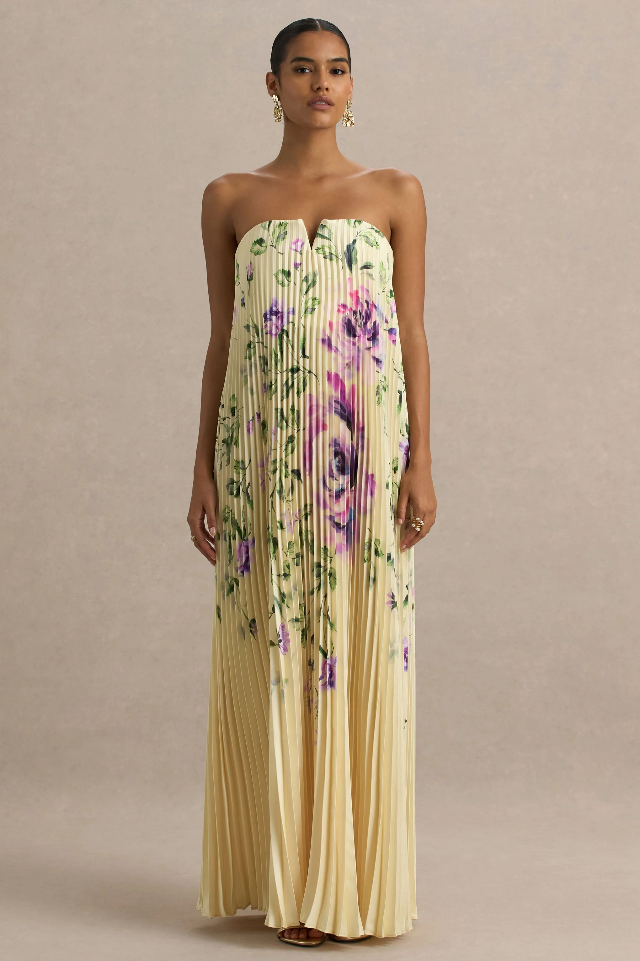 Bergamot | Lemon Rose Print Satin Sweetheart Maxi Dress - Image 7
