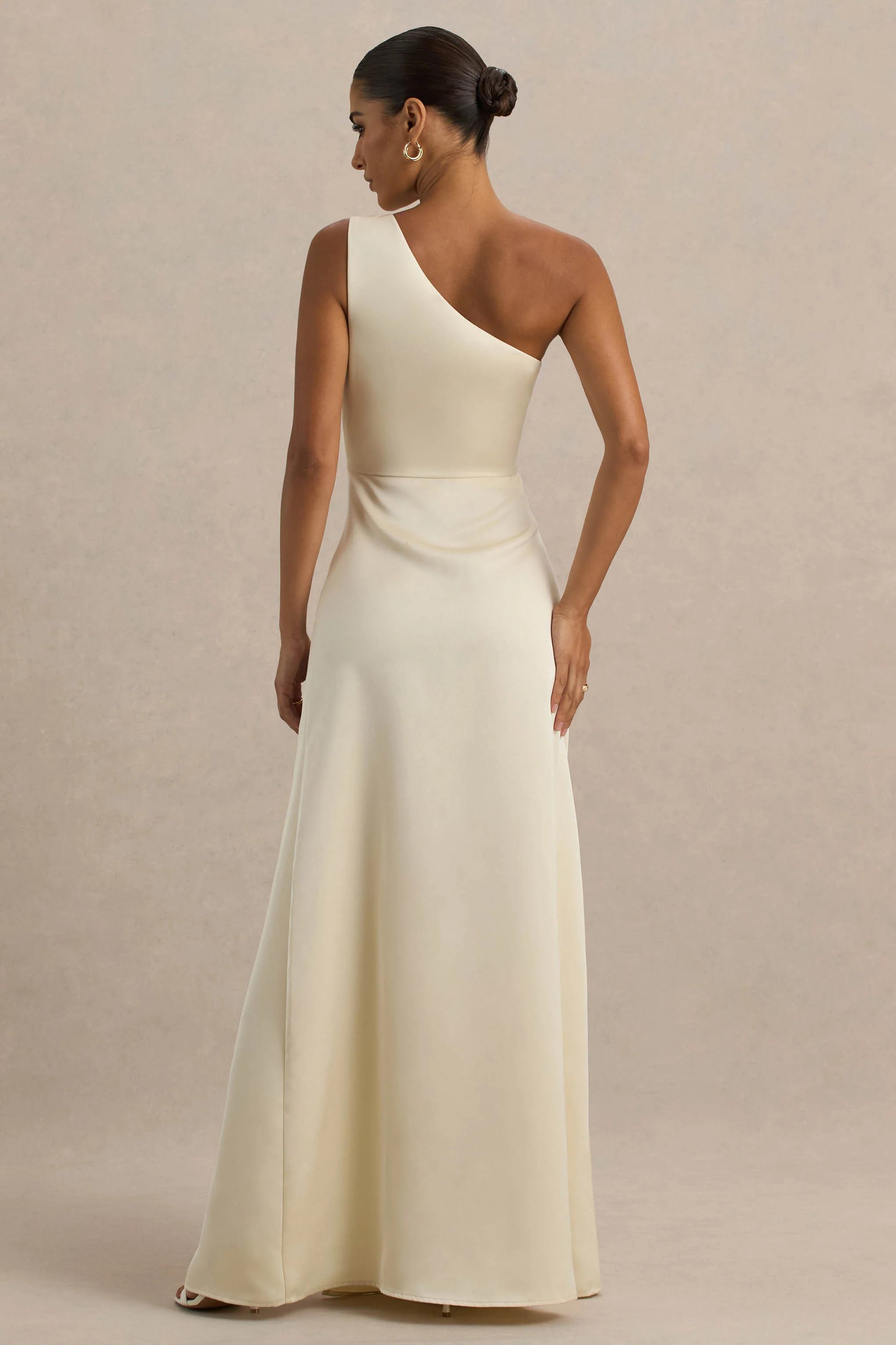 Beth | Pale Lemon Asymmetric Neckline High-Split Maxi Dress - Image 2