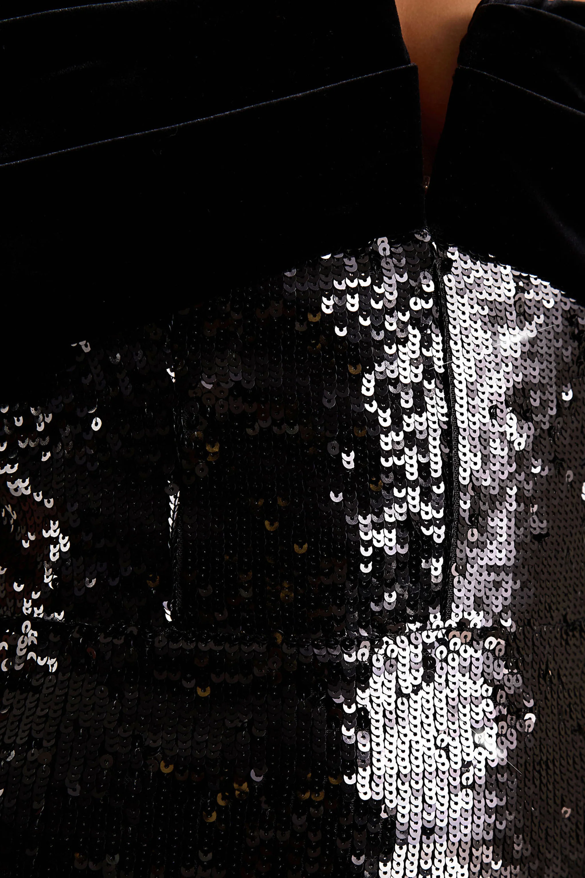 Bex | Black Sequin And Velvet Bardot-Neck Maxi Dress - Image 7
