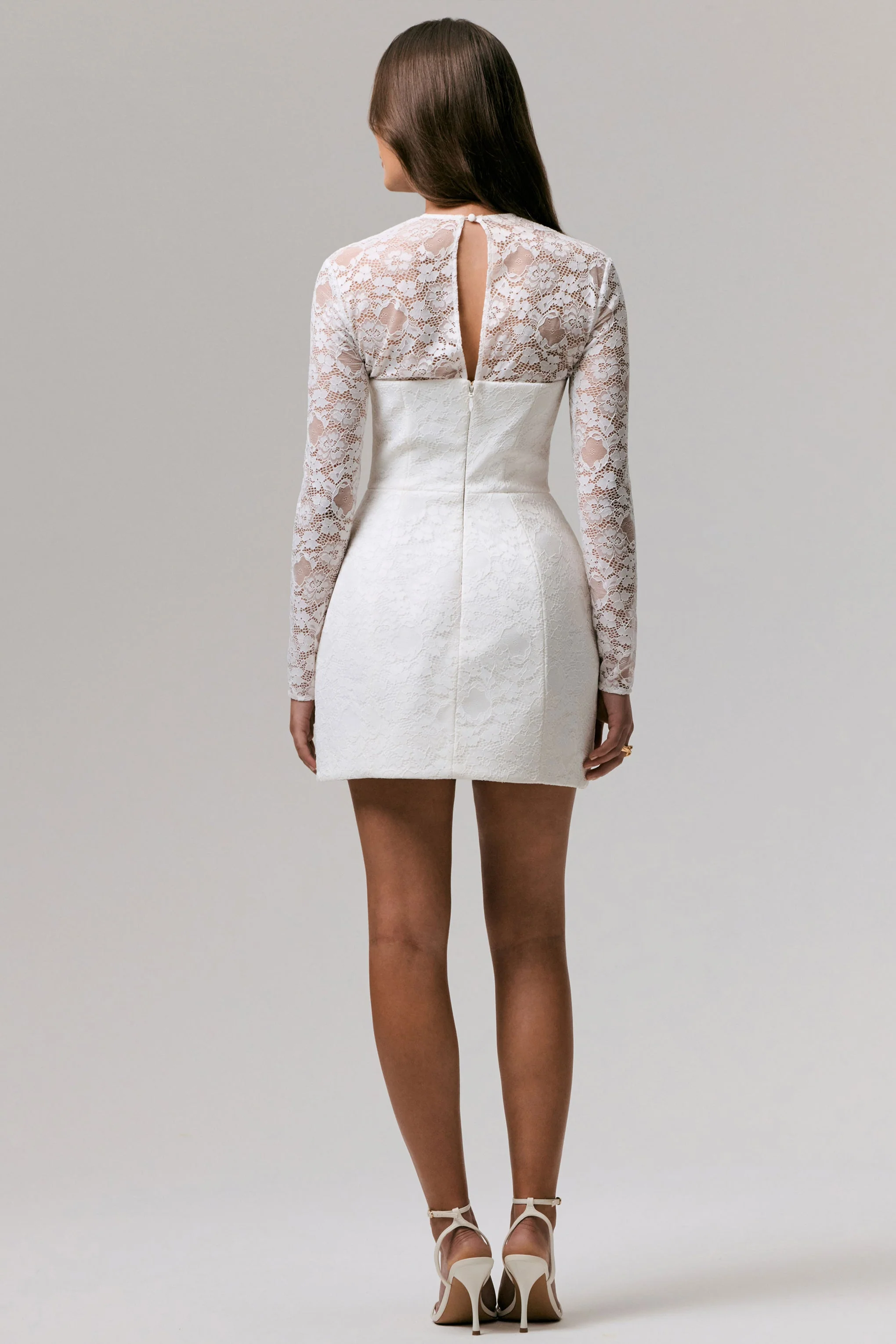 Bijou | White Square-Neck Lace Long-Sleeve Mini Dress - Image 2
