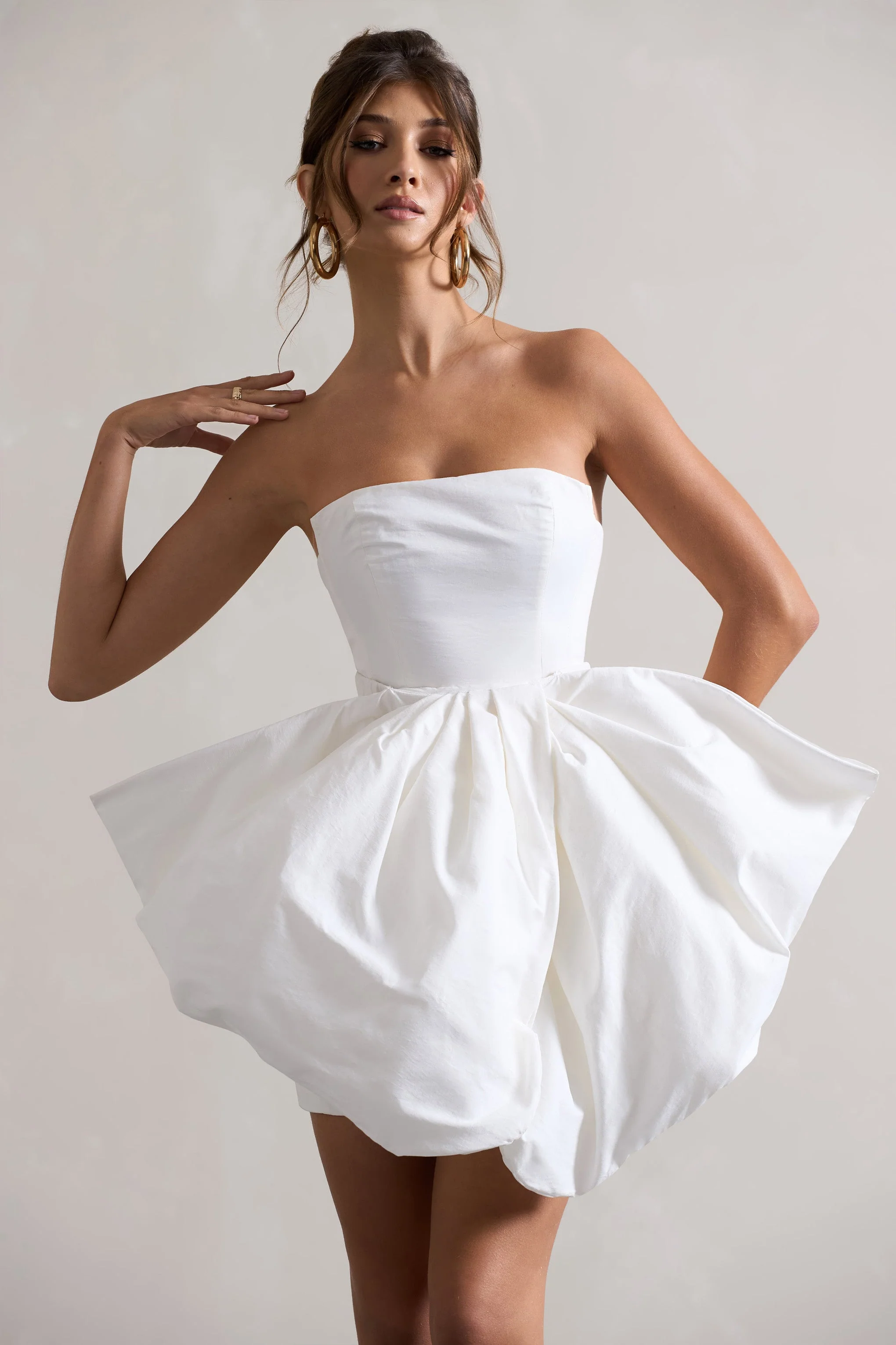Bladen | Cream Bandeau Mini Dress With Detachable Bow Skirt - Image 3