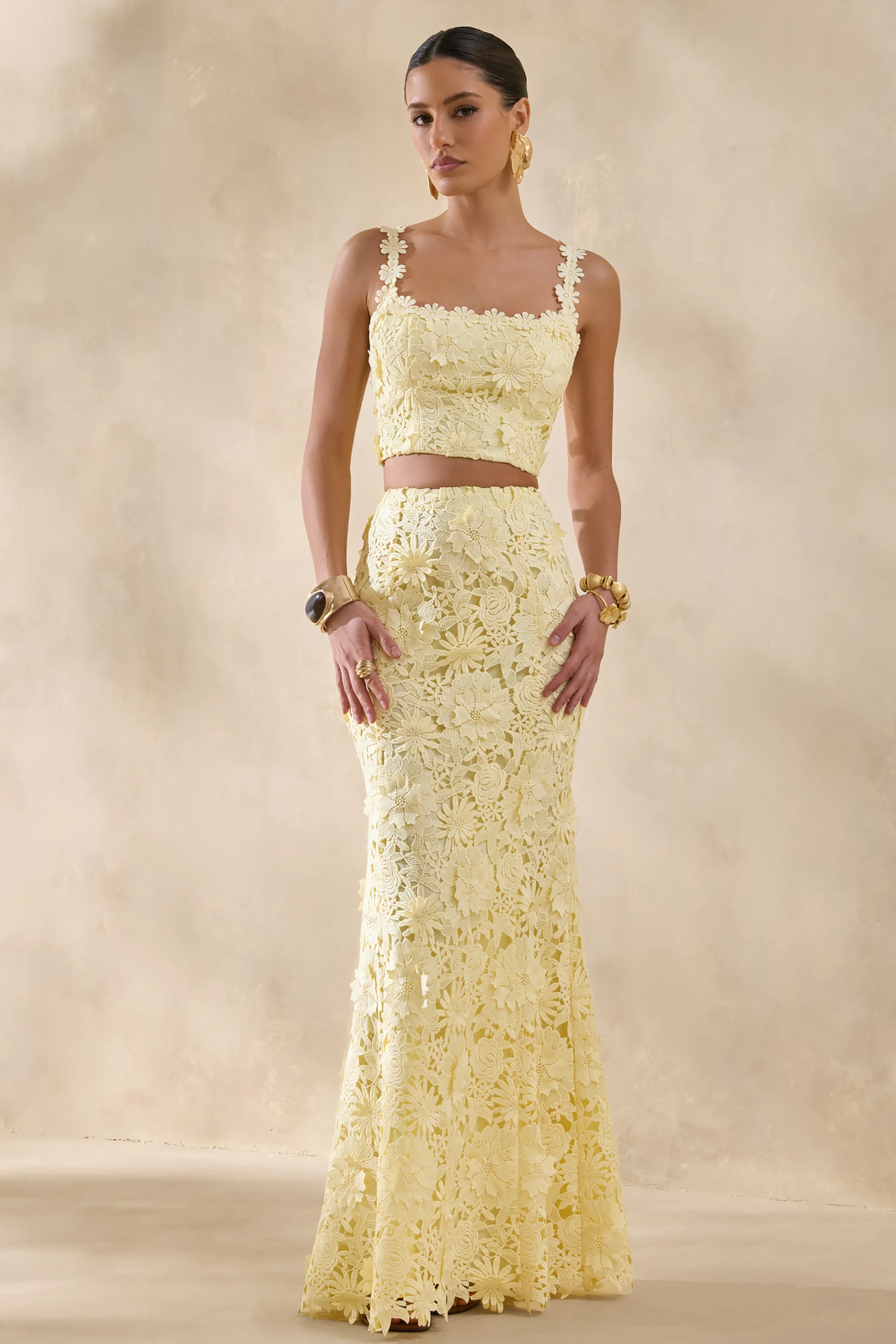 Blythe | Lemon Lace Square-Neck Crop-Top - Image 3