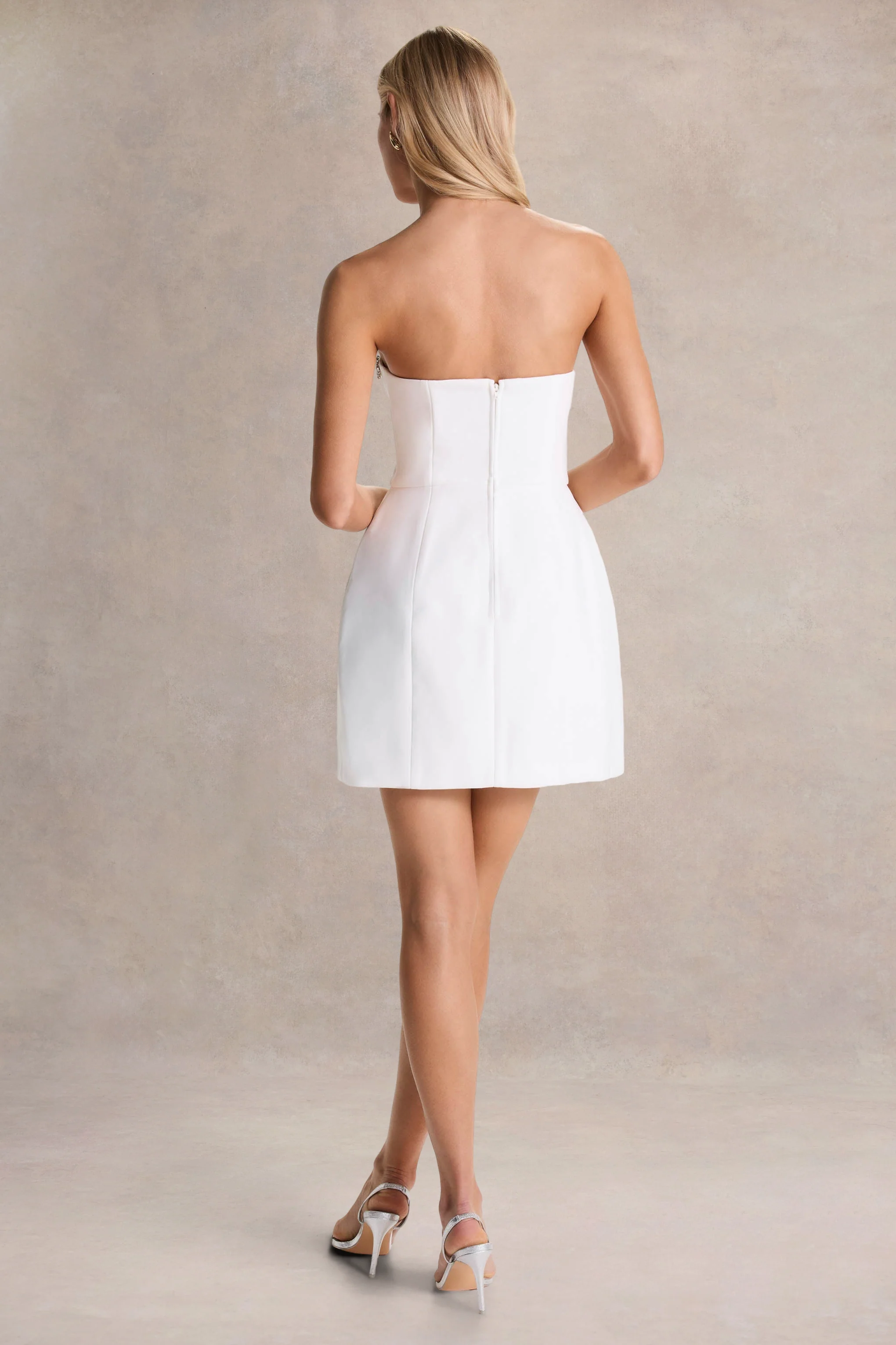 Bobbie | White Embellished Bandeau Mini Dress - Image 2