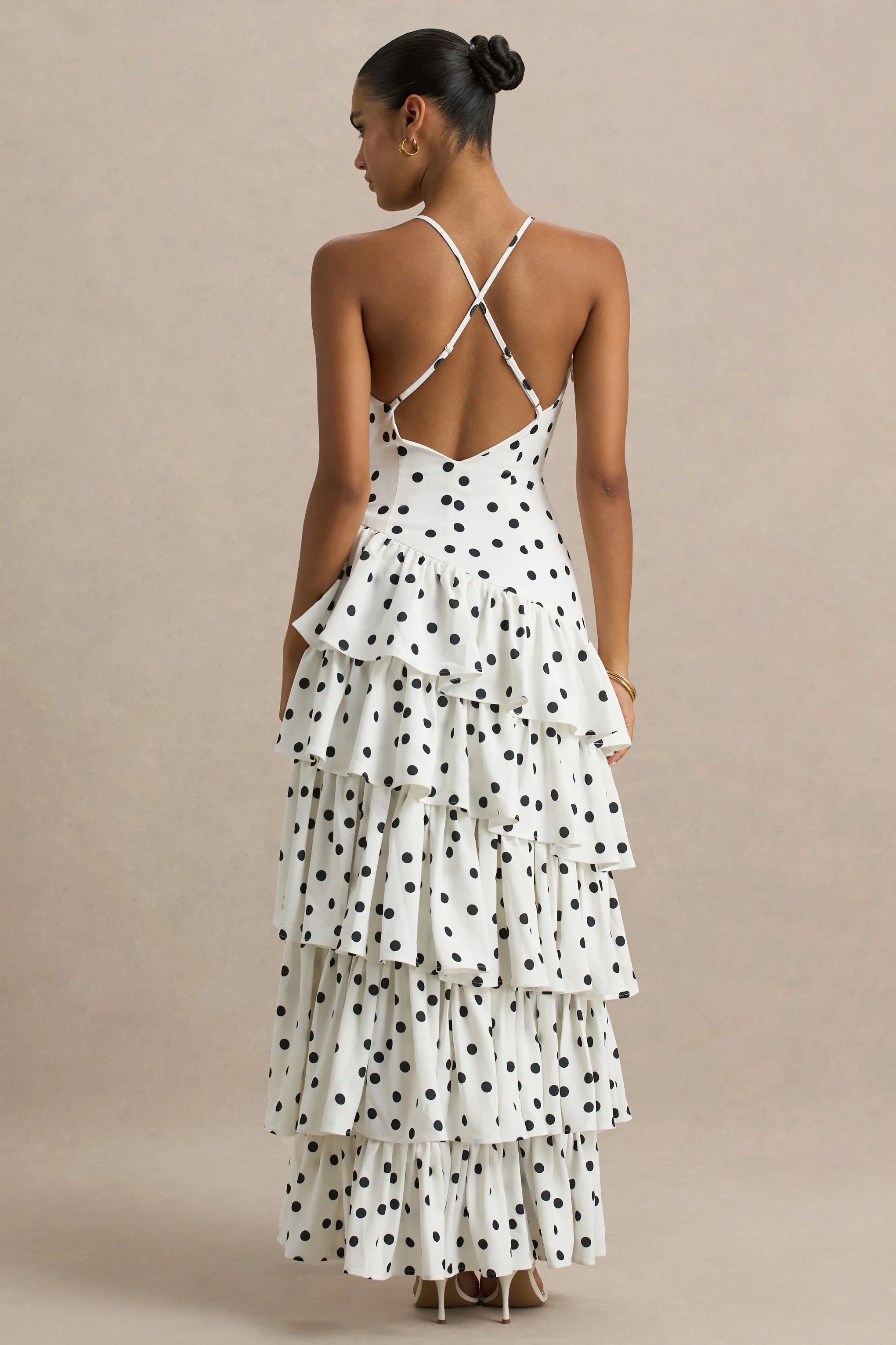 Bogota | Polka Dot Plunge-Neck Maxi Dress With Ruffling Details And Front High Split - Image 2