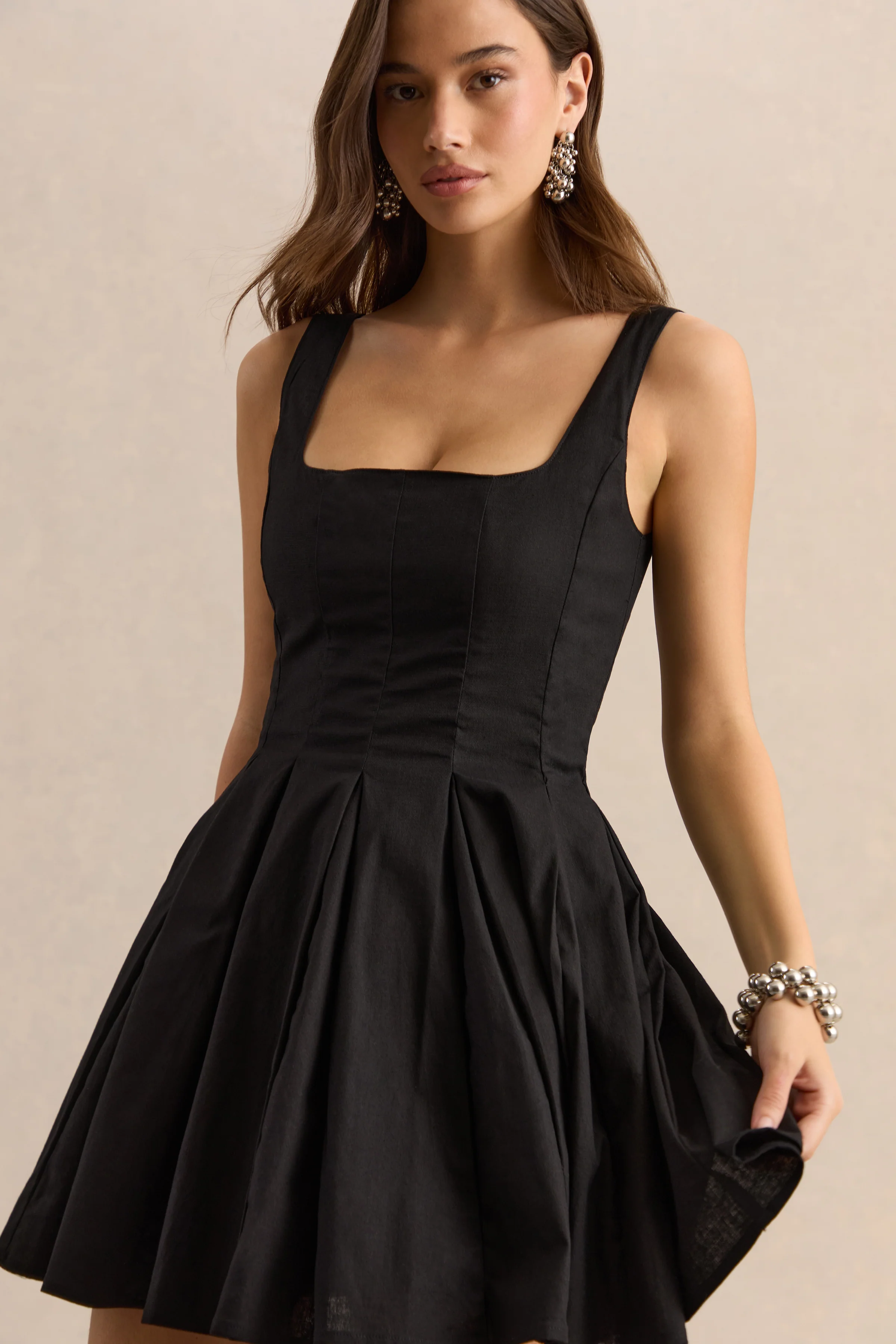 Brioria | Black Square-Neck Skater Mini Dress - Image 6