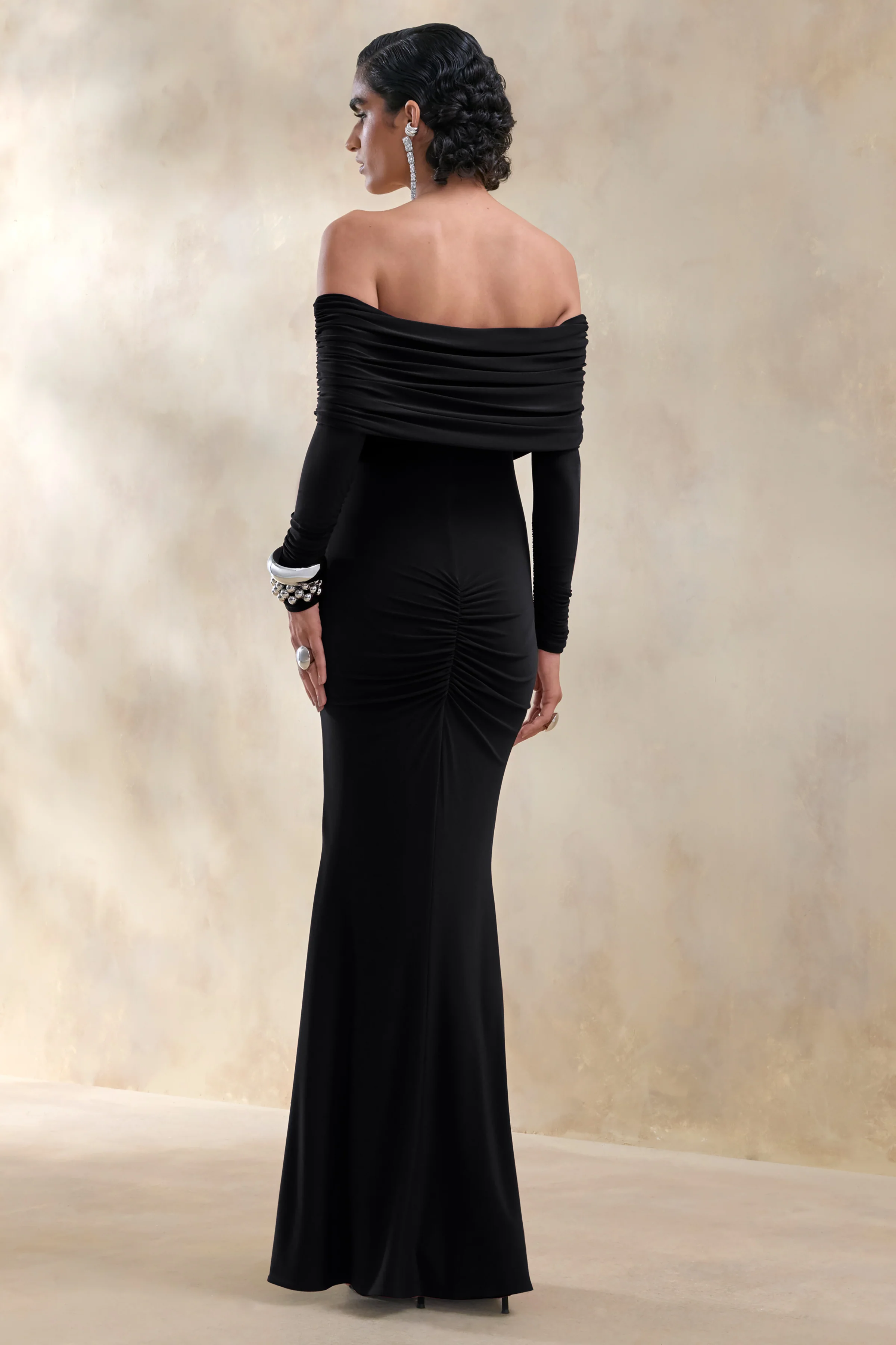 Brisea | Black Bardot-Neck Maxi Dress - Image 2