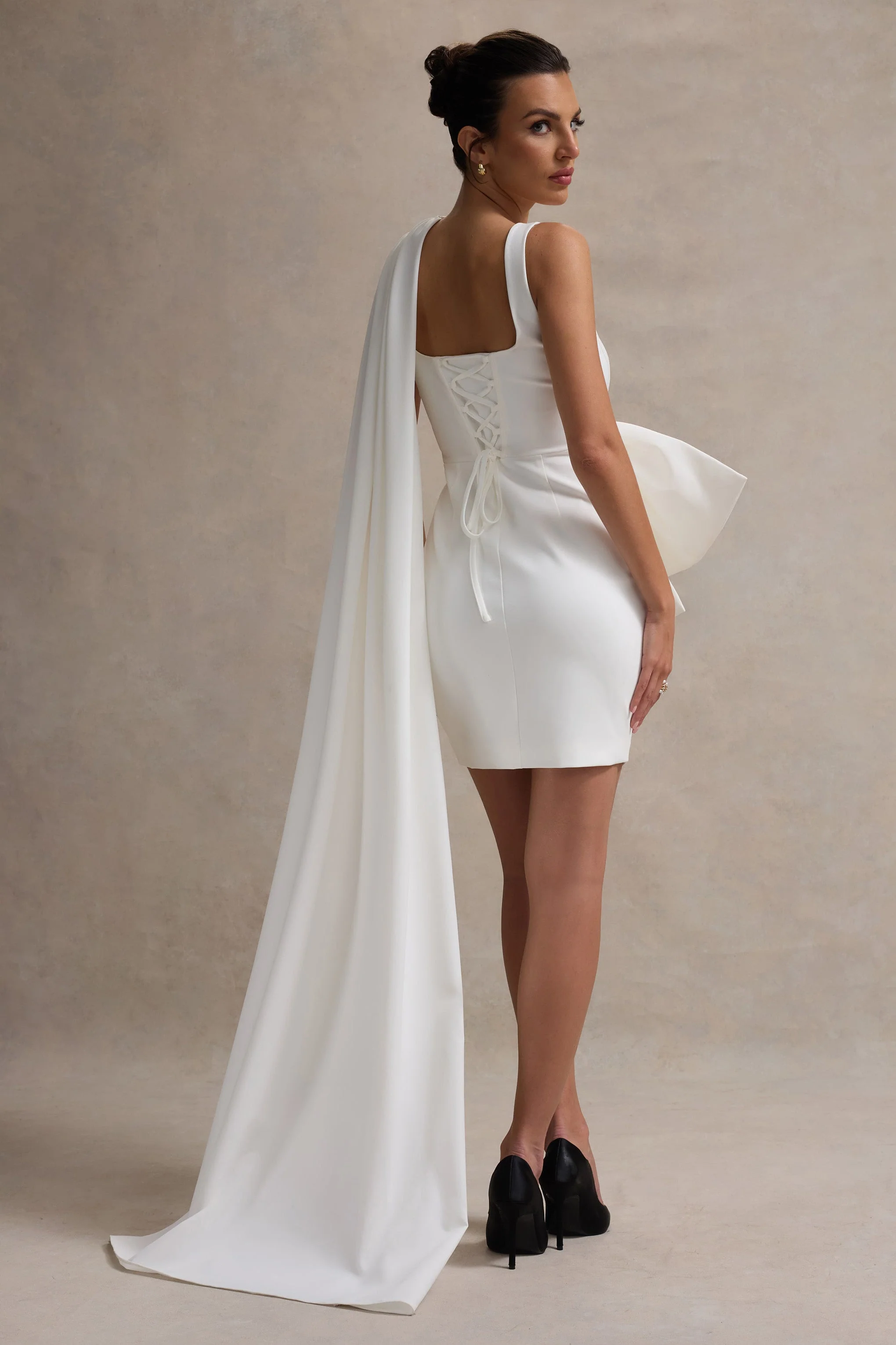 Brulee | Cream Scoop-Neck Sash Mini Dress With Bow - Image 3