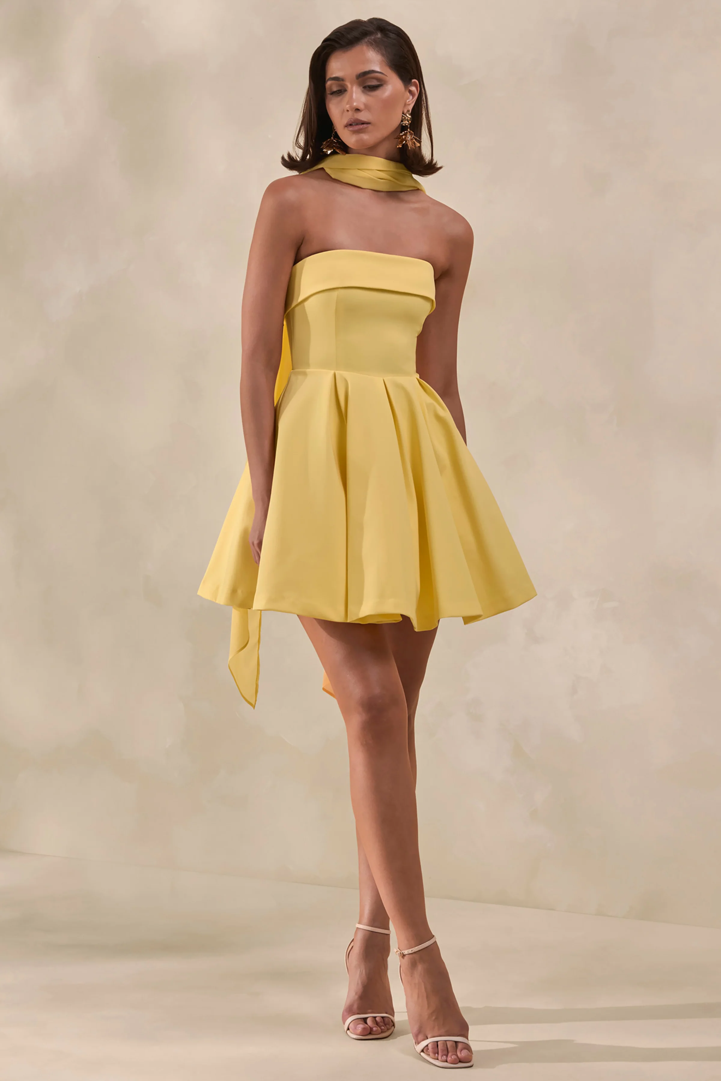 Bruna | Lemon Bandeau Skater Mini Dress