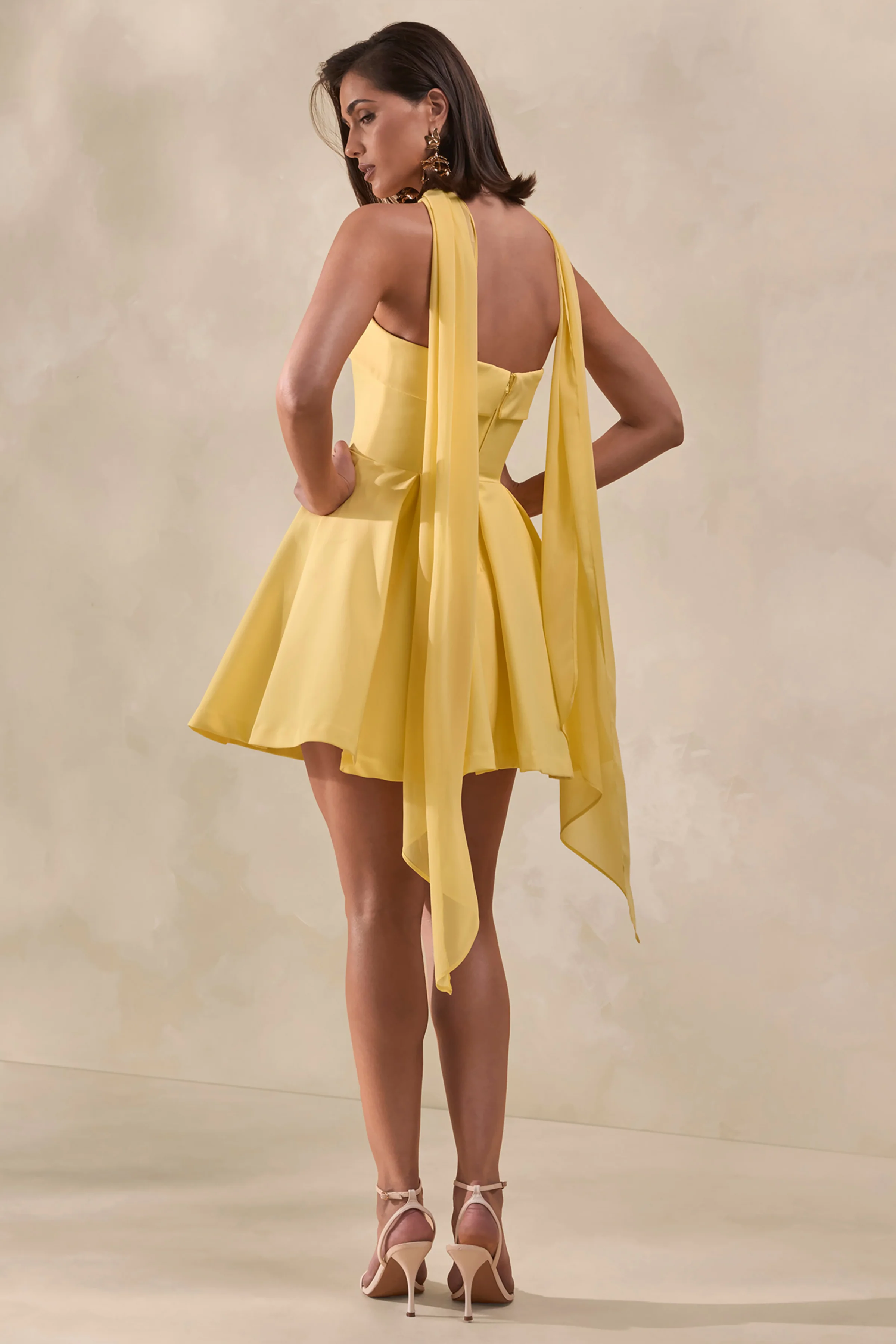 Bruna | Lemon Bandeau Skater Mini Dress - Image 2