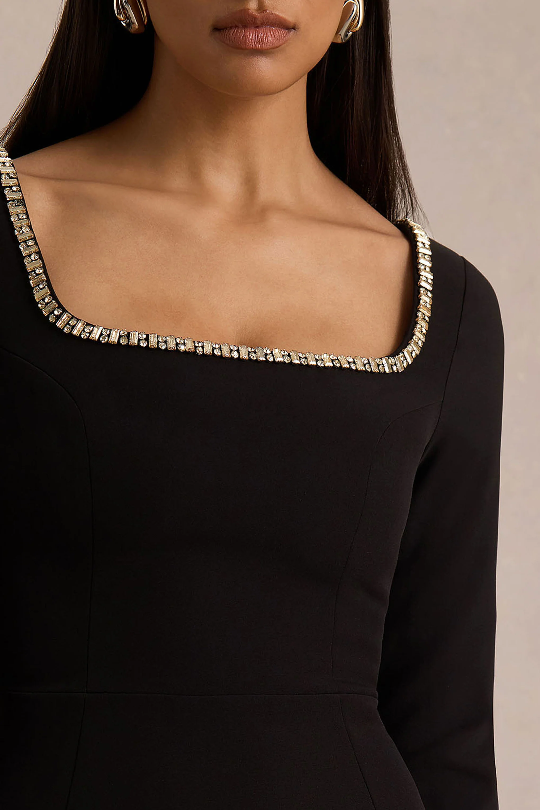 Caia | Black Embellished Square-Neck Mini Dress - Image 3