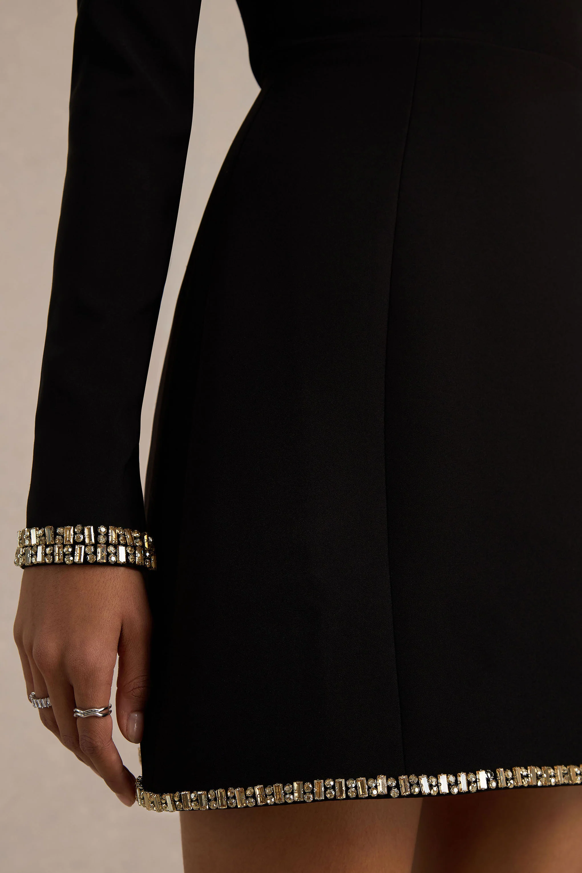 Caia | Black Embellished Square-Neck Mini Dress - Image 6