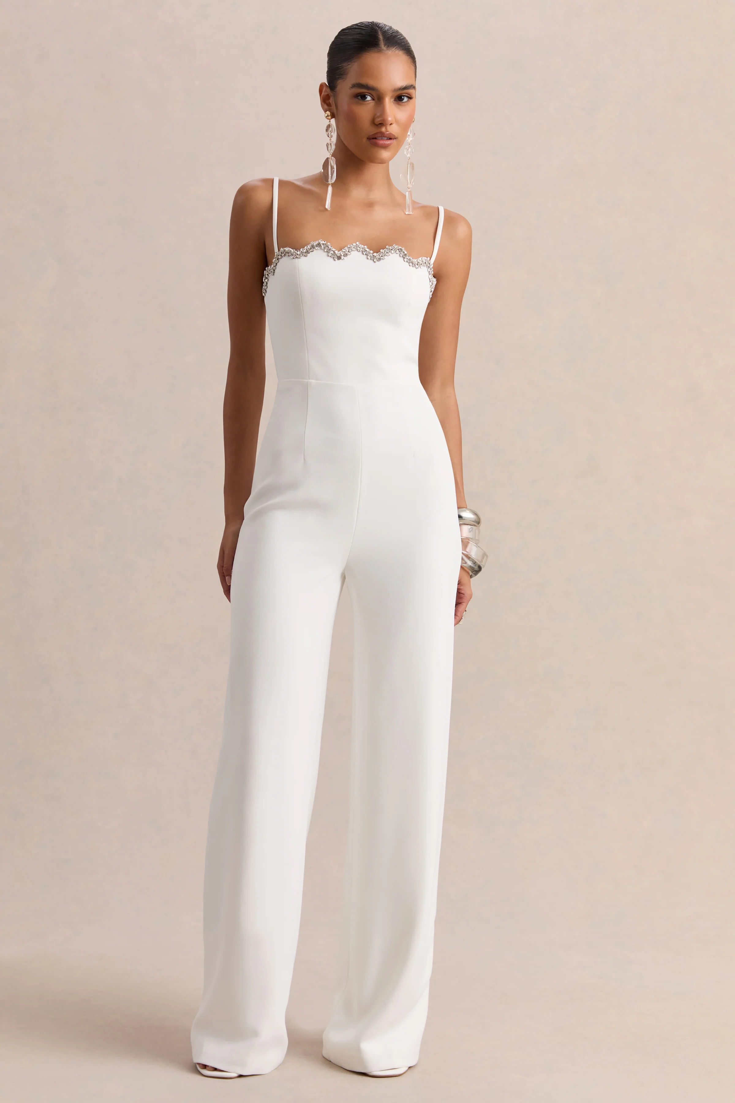 Calira | White Scalloped Square-Neck Jumpsuit - Image 4