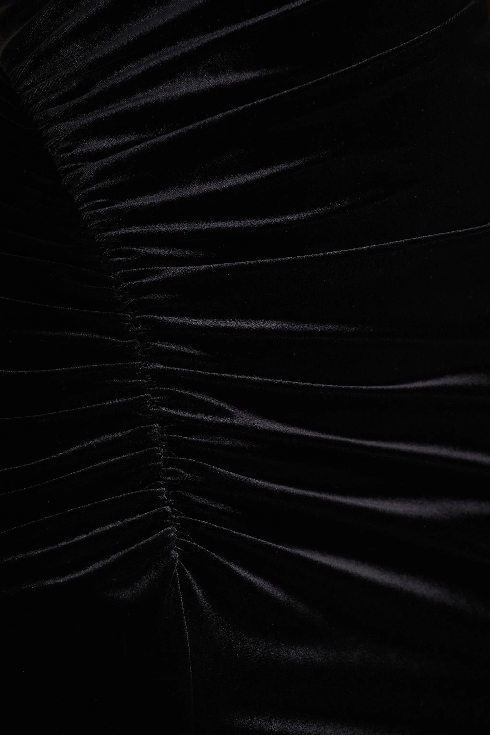 Camilla | Black Velvet Asymmetric-Neck Maxi Dress With Ruched Detailing - Image 6