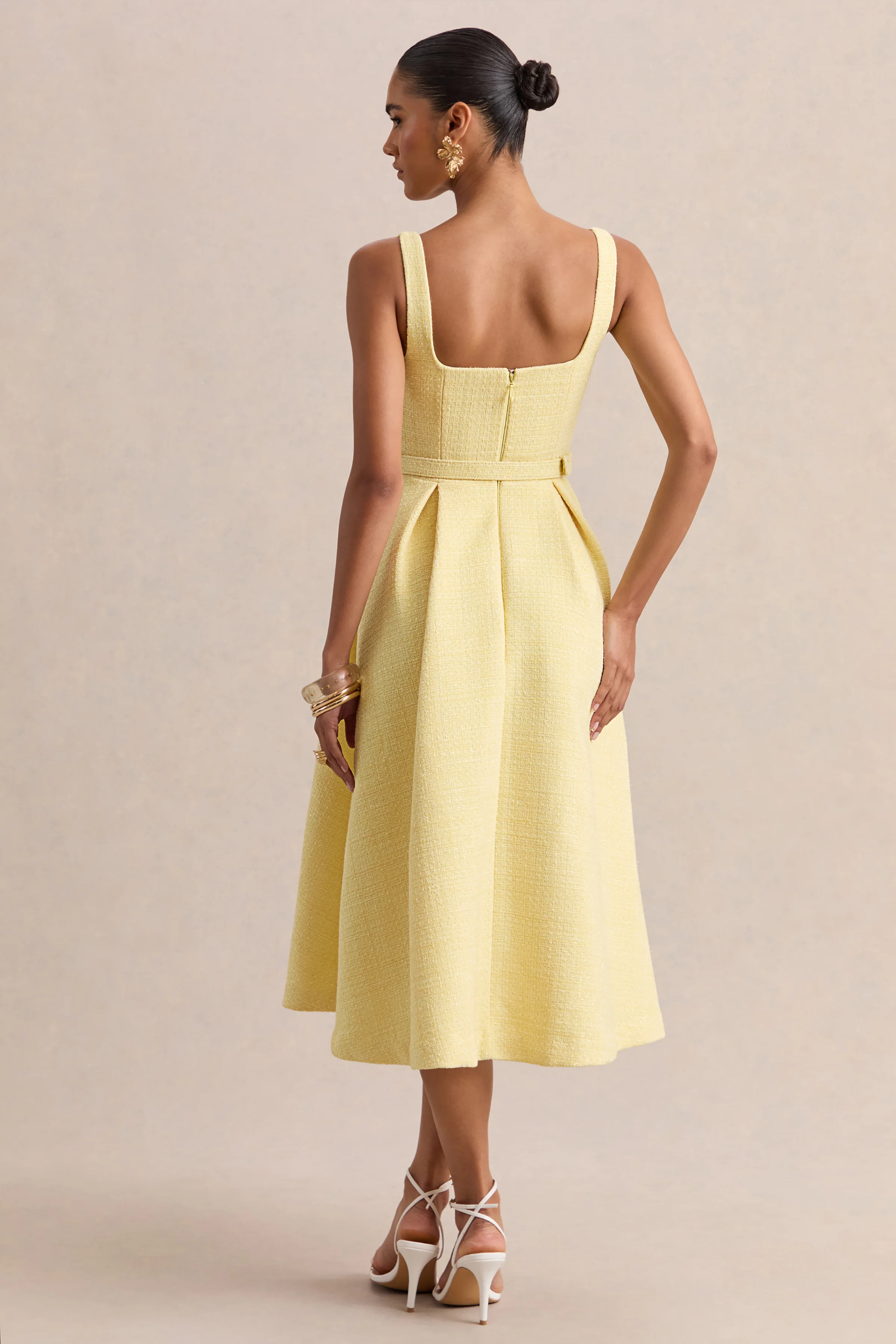 Camoria | Lemon Boucle Square-Neck Midi Dress - Image 2