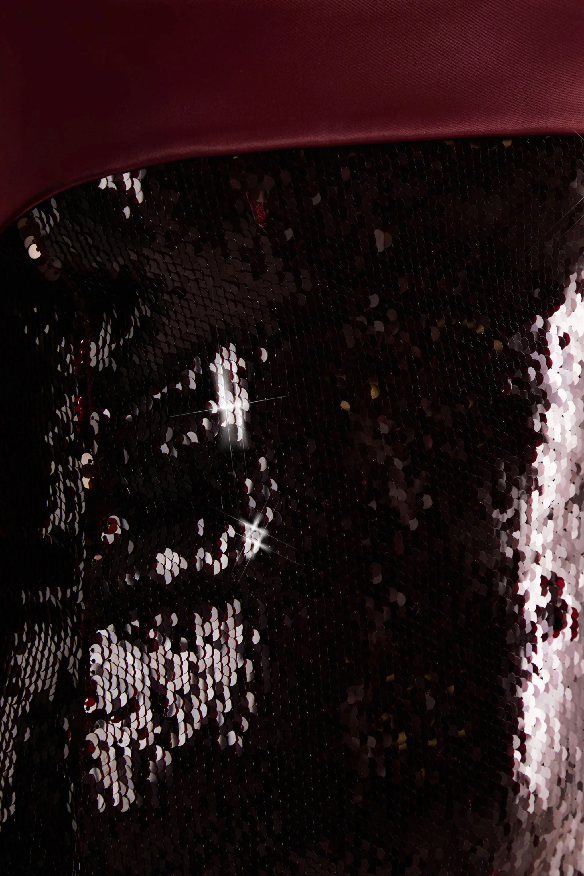 Casandra | Burgundy Sequin Bandeau Mini Dress With Satin Trim - Image 6