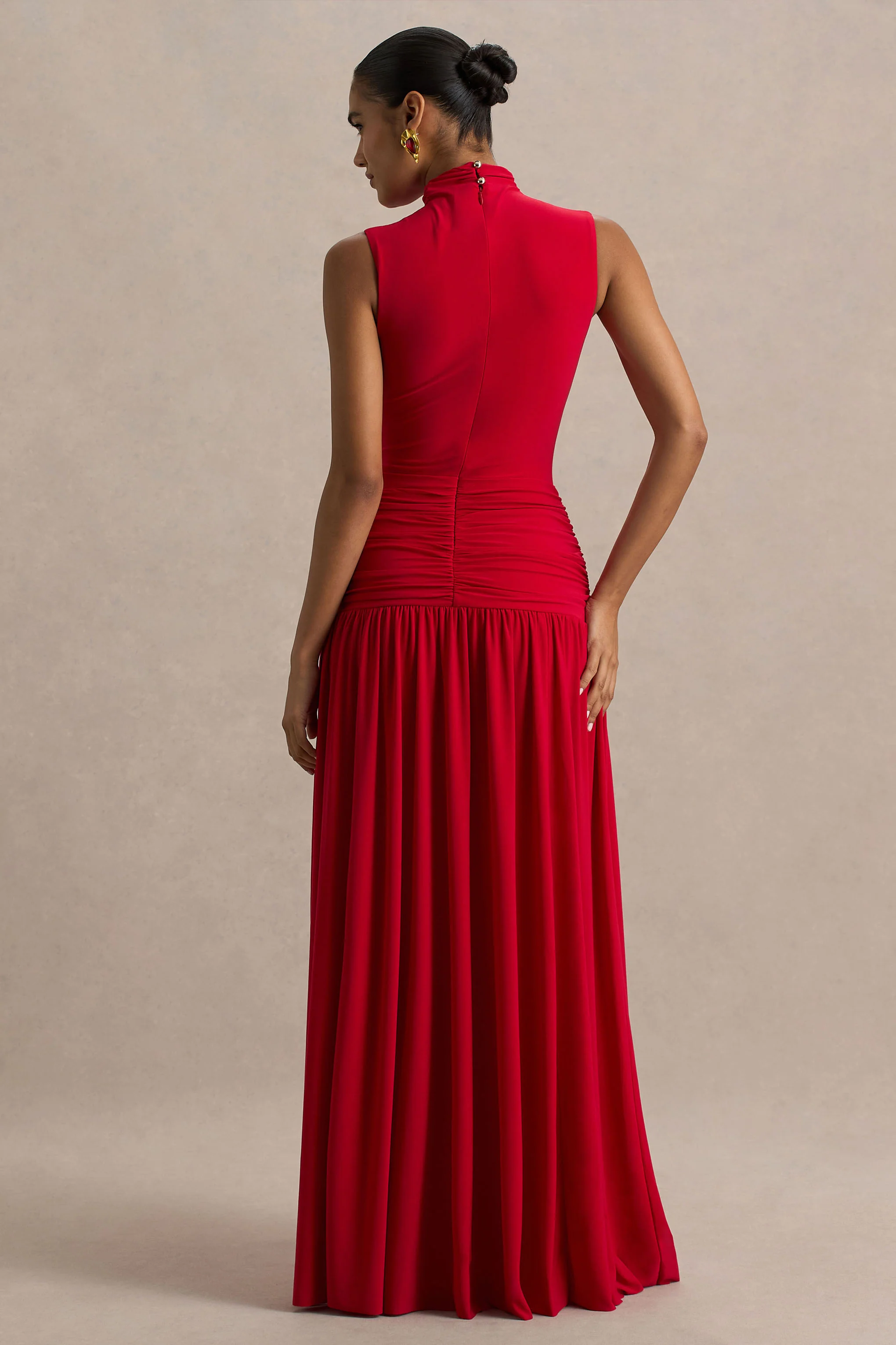 Cascade | Red High-Neck Maxi Dress With Twist Detail - Image 2