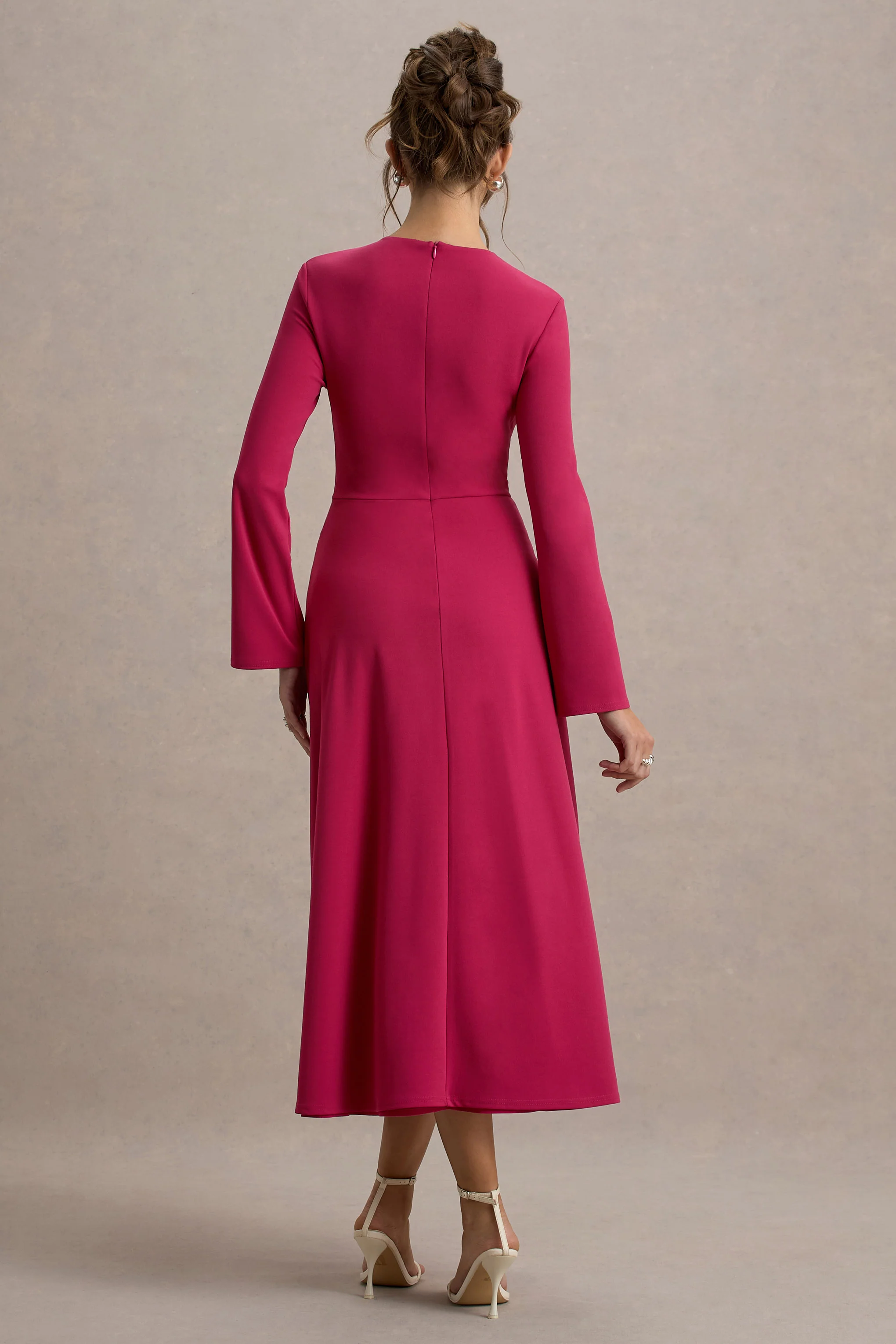 Cassiopeia | Lemon Long-Sleeve Midi Dress With Cross Waist - Image 2