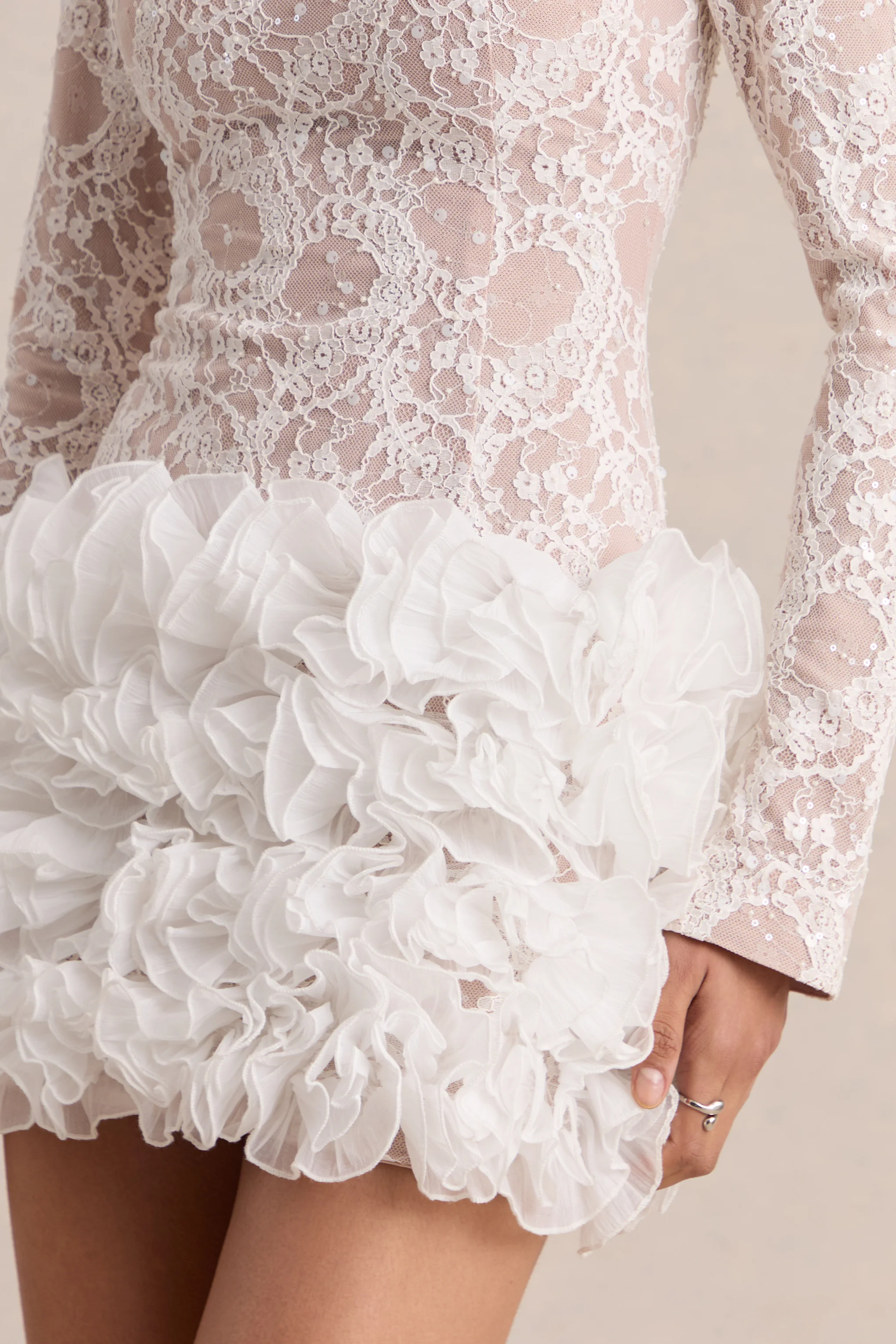Cecilia | White Crew-Neck Mini Dress With Ruffled Skirt - Image 7