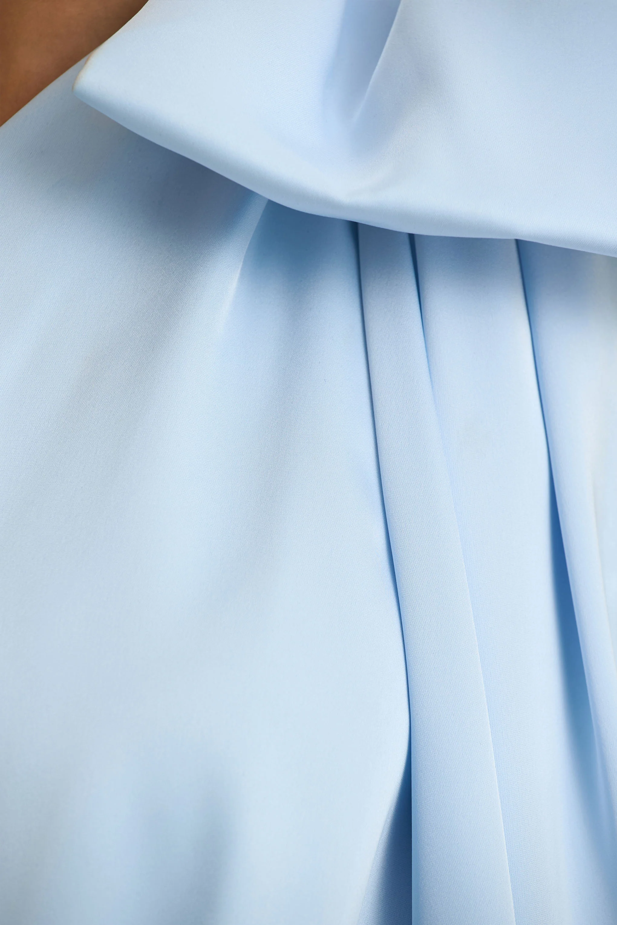 Celestia | Powder Blue Satin Asymmetric-Neck Midi Dress With Cape Detail - Image 6