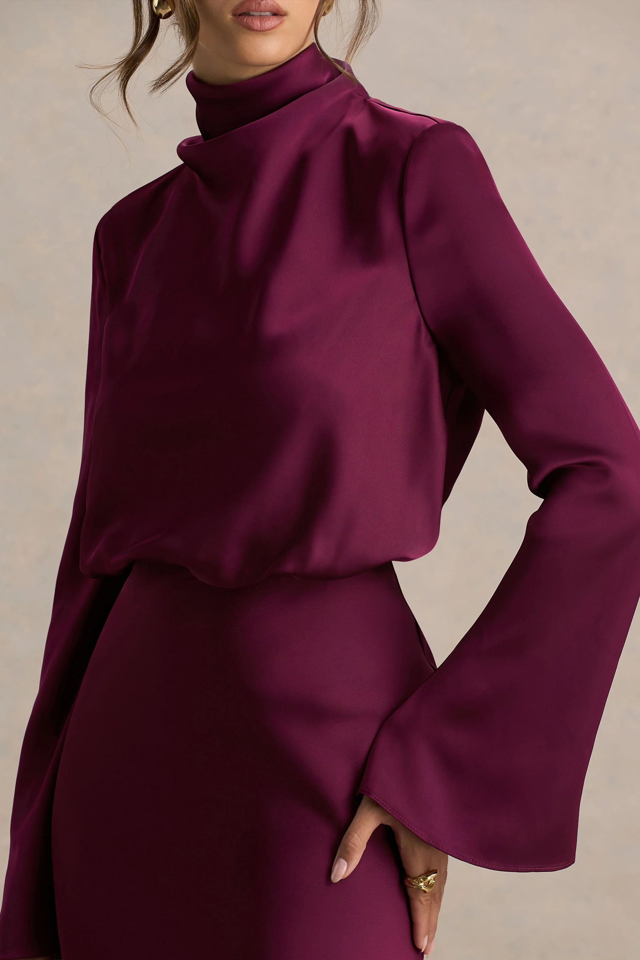 Celina | Burgundy Satin High-Neck Maxi Dress - Image 5