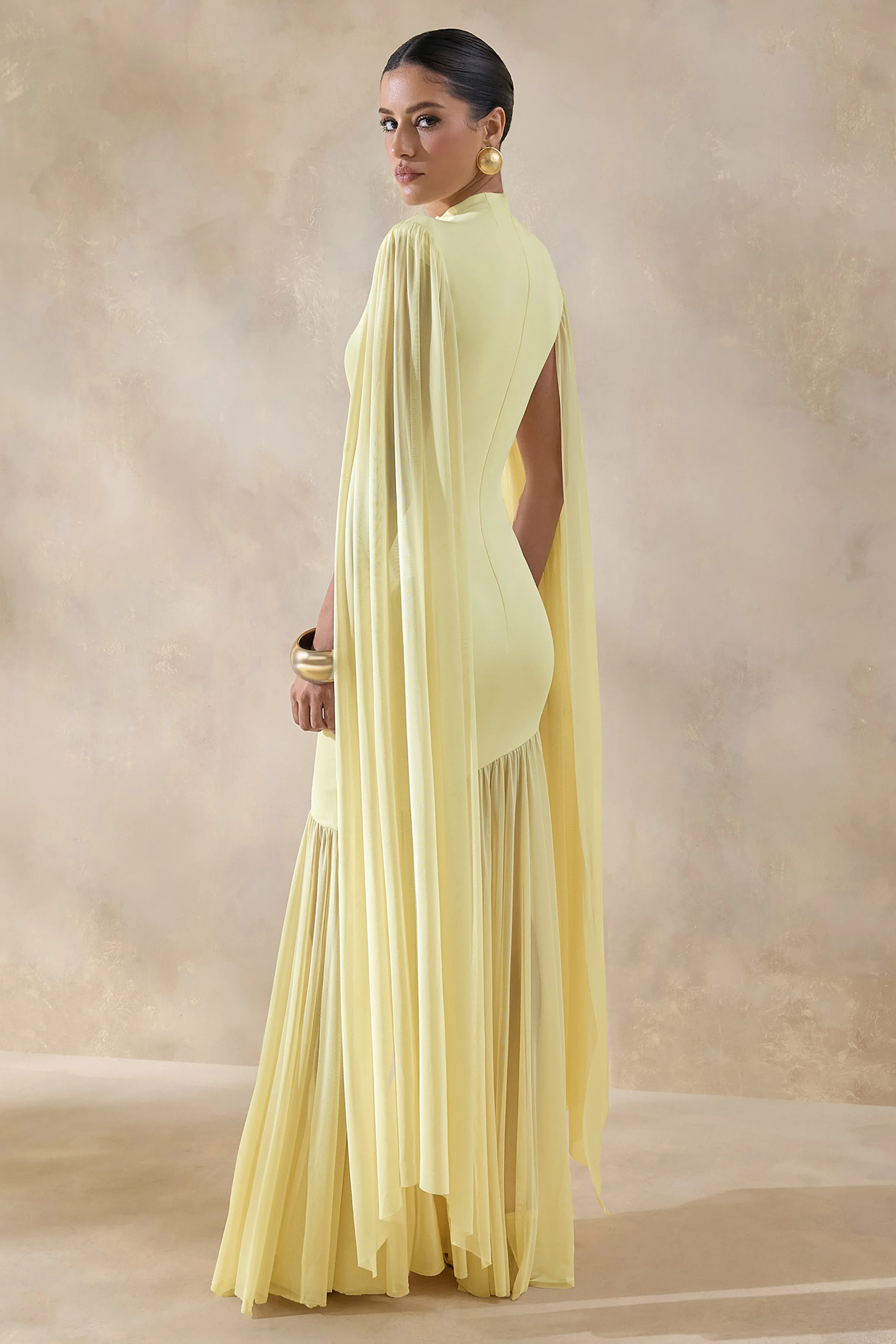 Chantelle | Lemon High-Neck Maxi Dress With Drop-Waist And Cape-Sleeves - Image 2