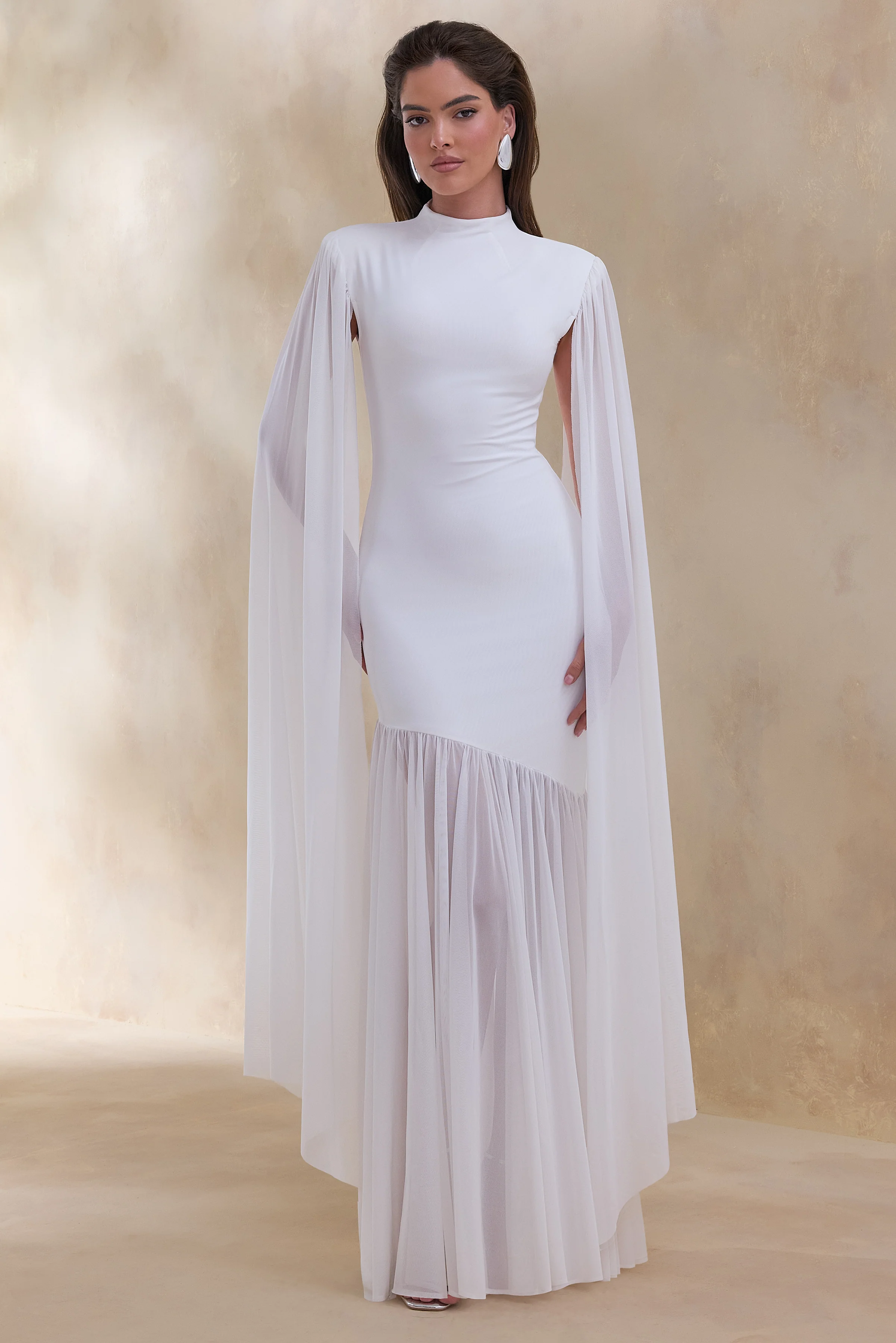 Chantelle | White High-Neck Maxi Dress With Drop-Waist And Cape-Sleeves - Image 5