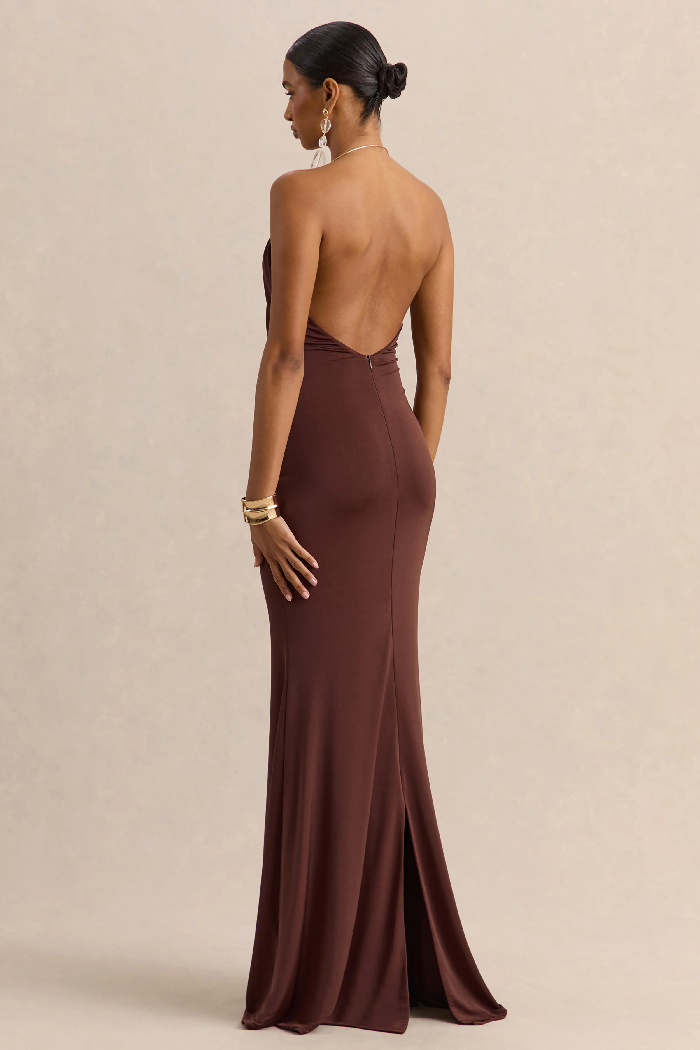 Chanterra | Brown Halter-Neck Maxi Dress With Draped-Detailing - Image 2