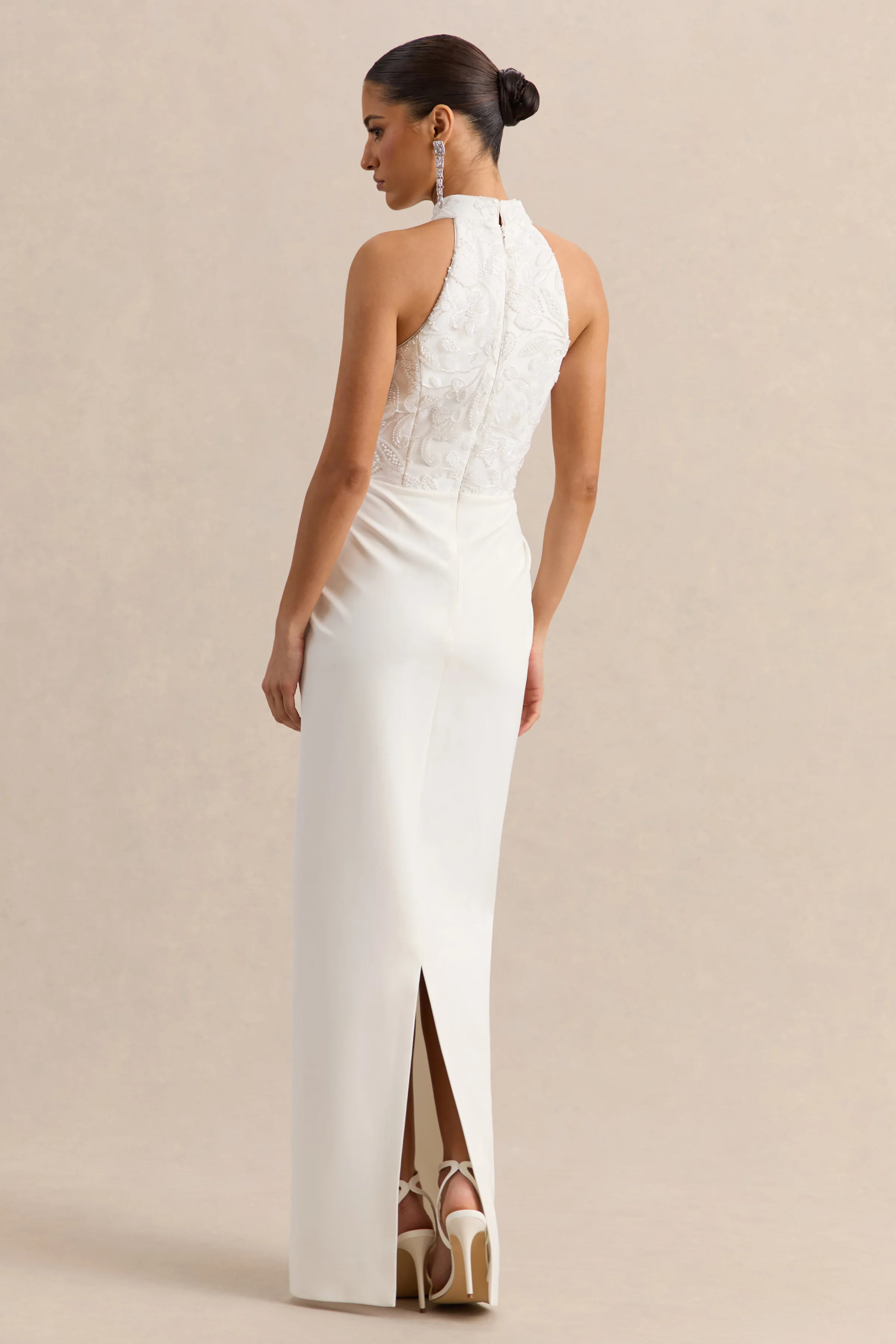 Charlotte | White Halter-Neck Maxi Dress With Gathered-Detailing - Image 2