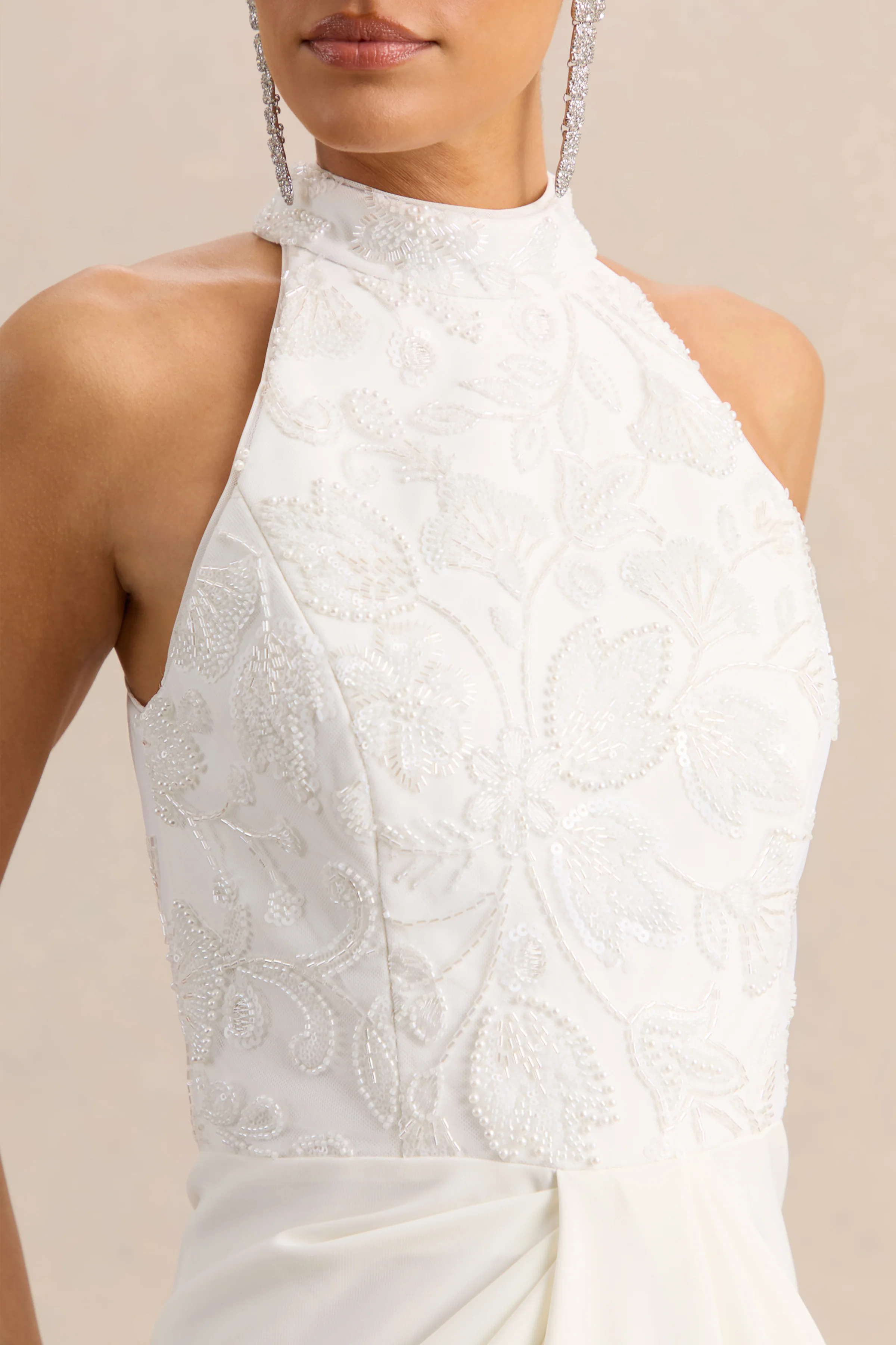 Charlotte | White Halter-Neck Maxi Dress With Gathered-Detailing - Image 6