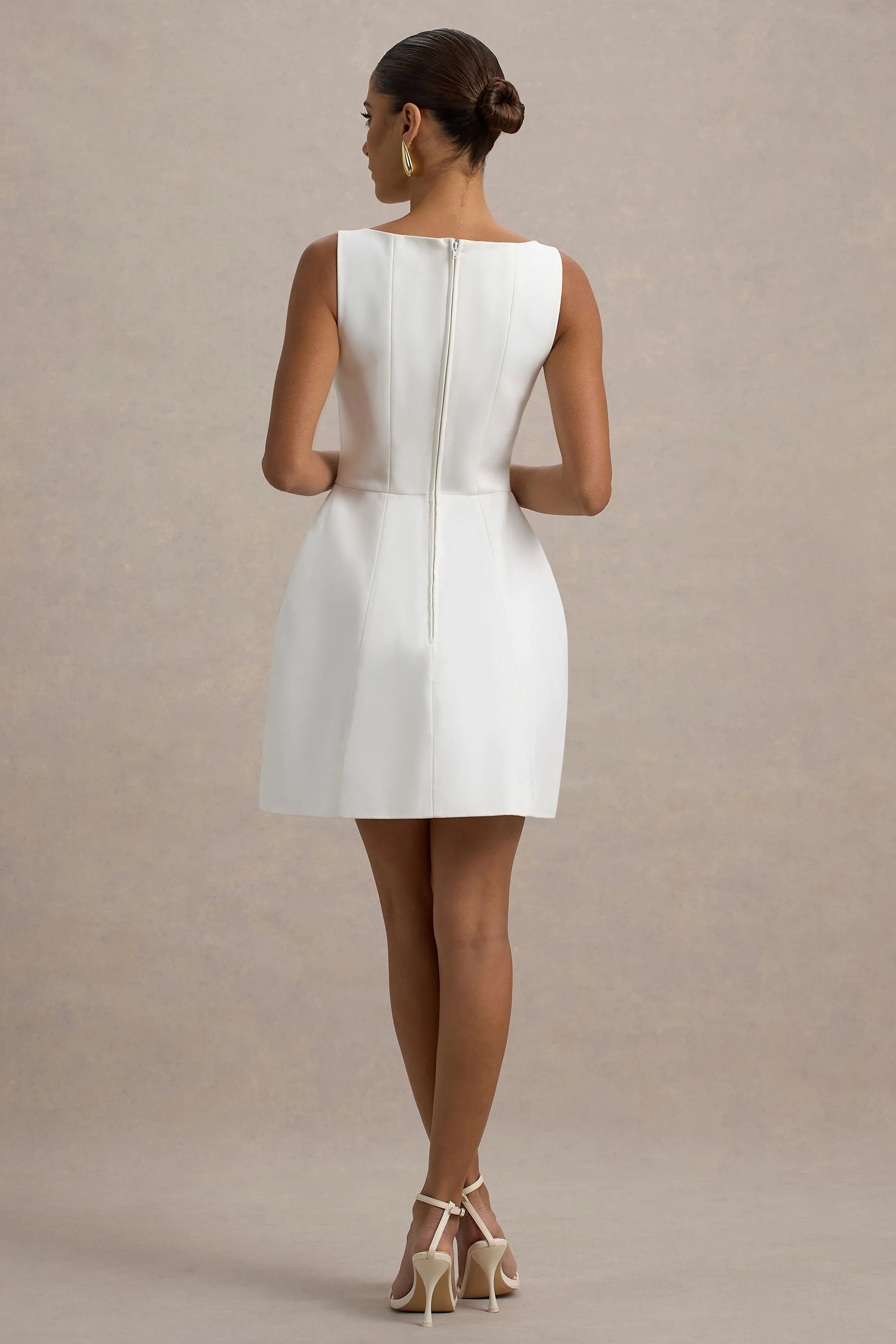 Cheri | White Tailored Sleeveless Mini Dress - Image 2