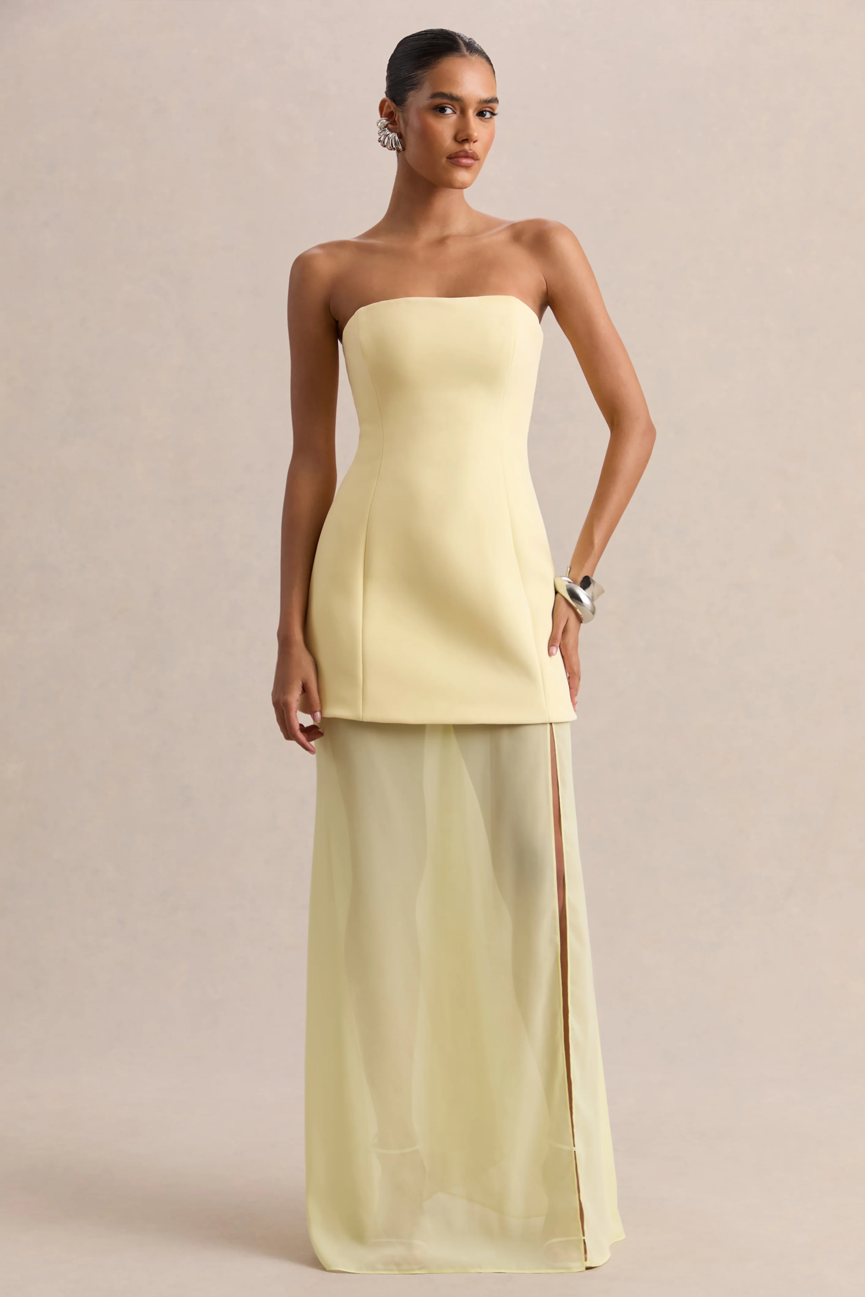Chessa | Lemon Boat-Neck Maxi Dress With Sheer Cape - Image 2