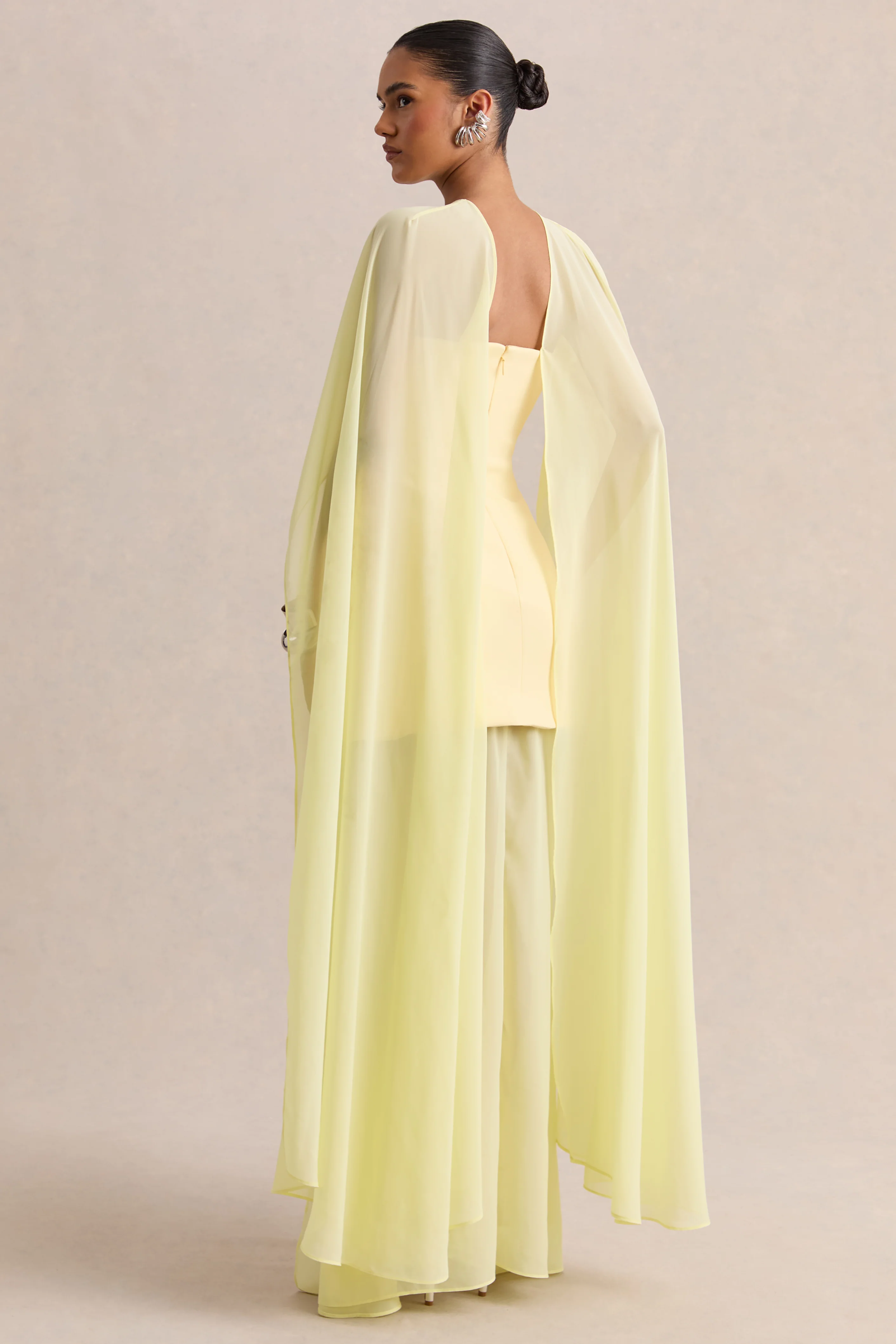 Chessa | Lemon Boat-Neck Maxi Dress With Sheer Cape - Image 3