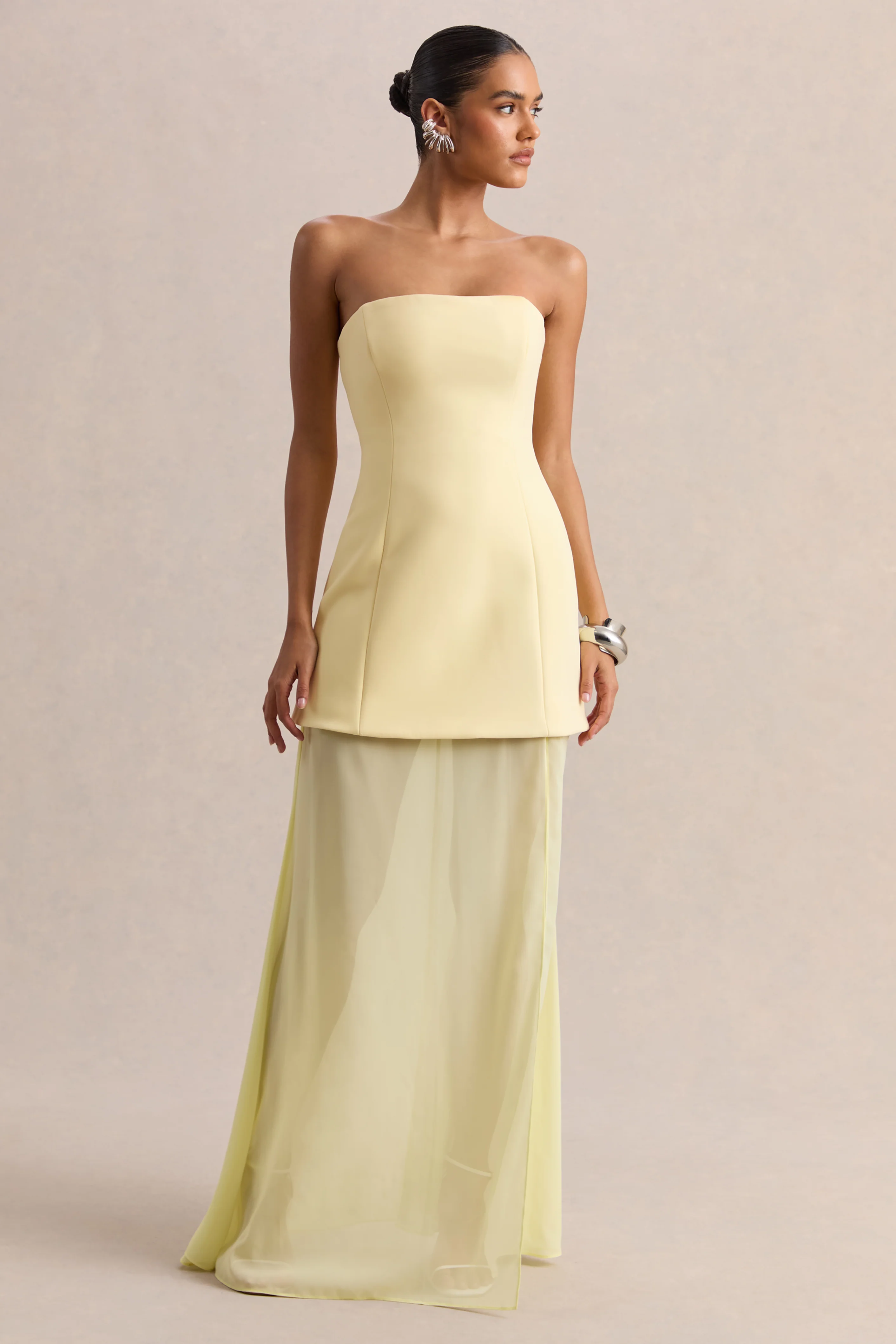 Chessa | Lemon Boat-Neck Maxi Dress With Sheer Cape - Image 8