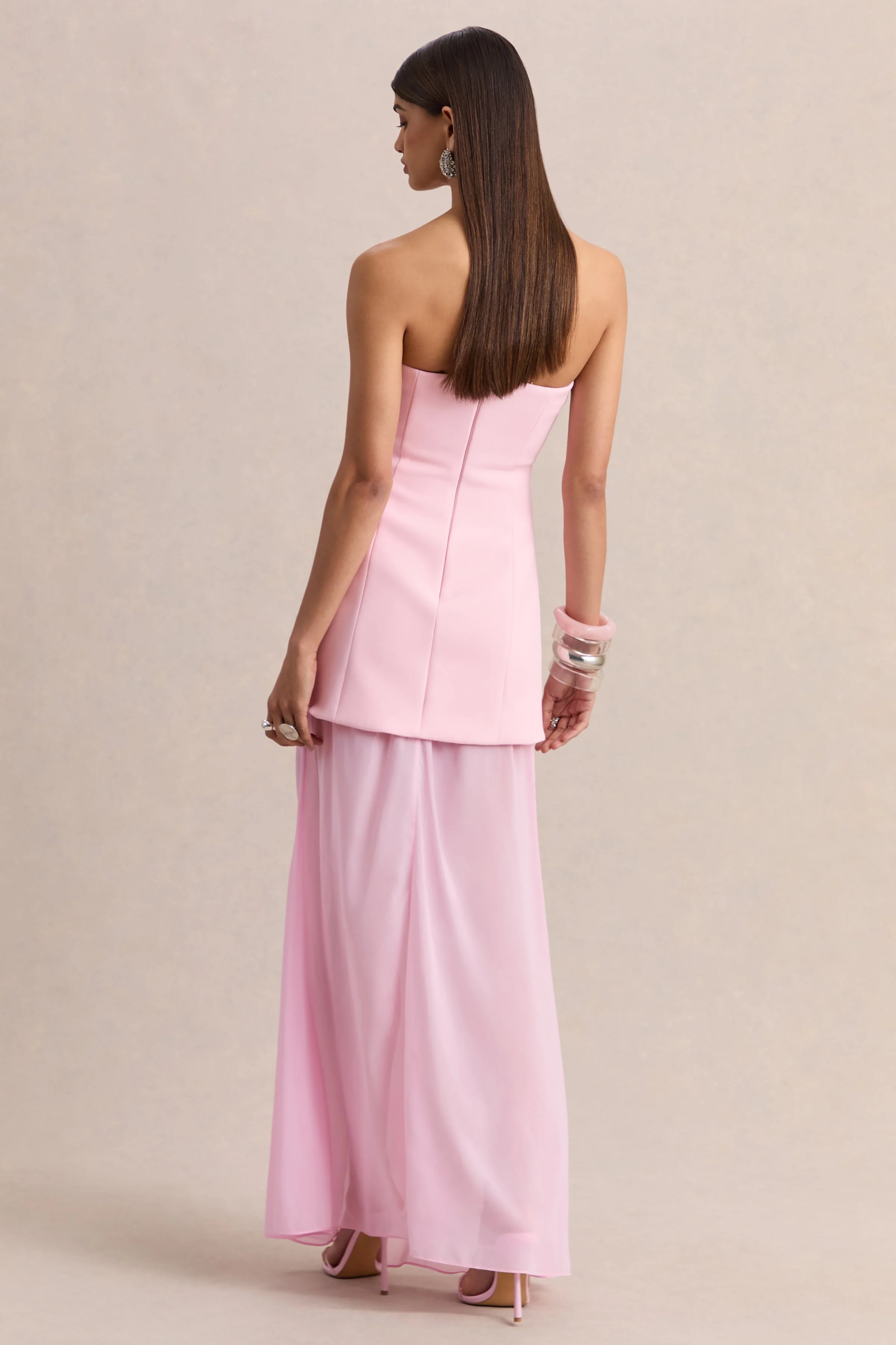 Chessa | Light Pink Boat-Neck Maxi Dress With Sheer Cape - Image 6