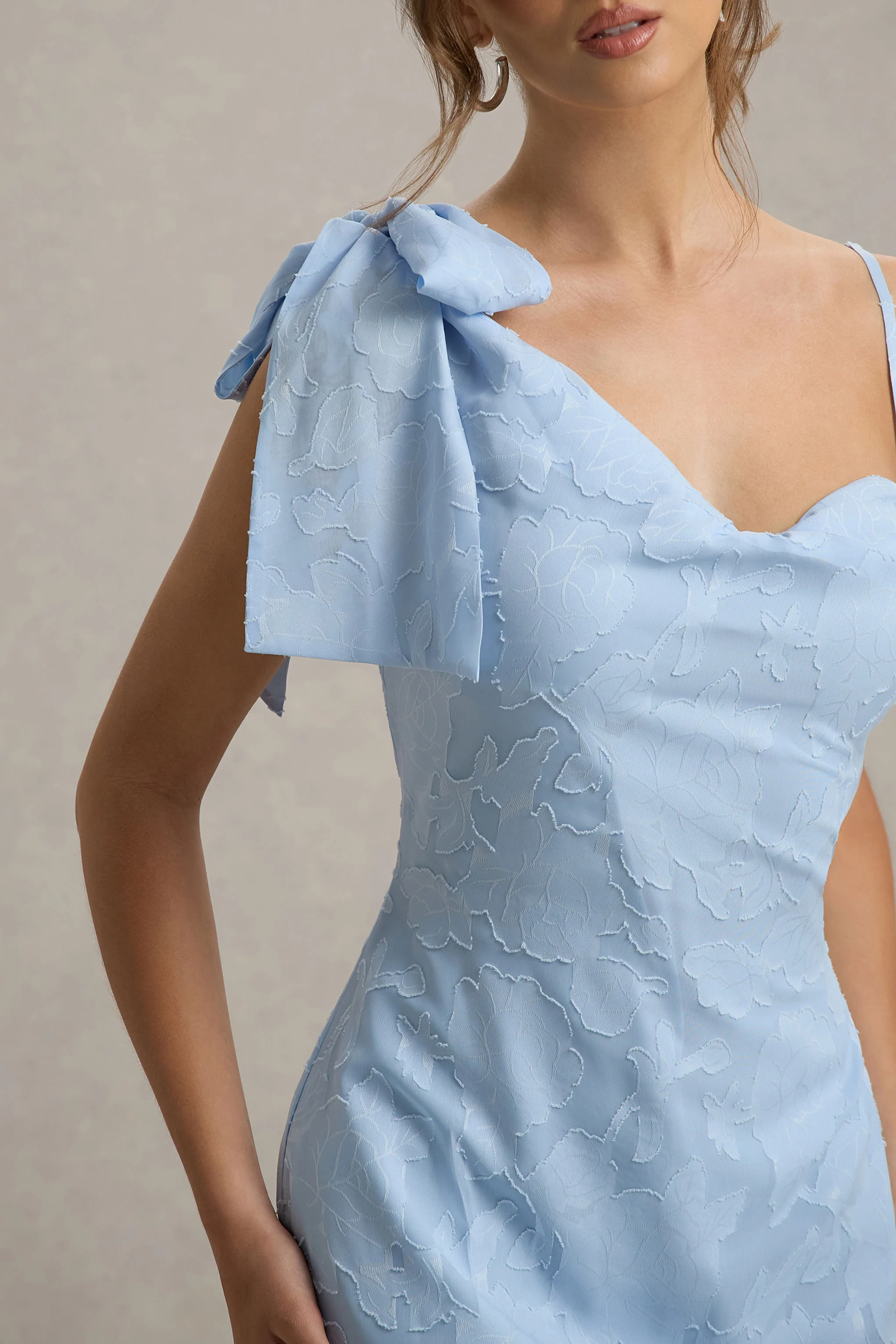 Chyna | Light Blue Cowl-Neck Maxi Dress With Bow Strap - Image 3