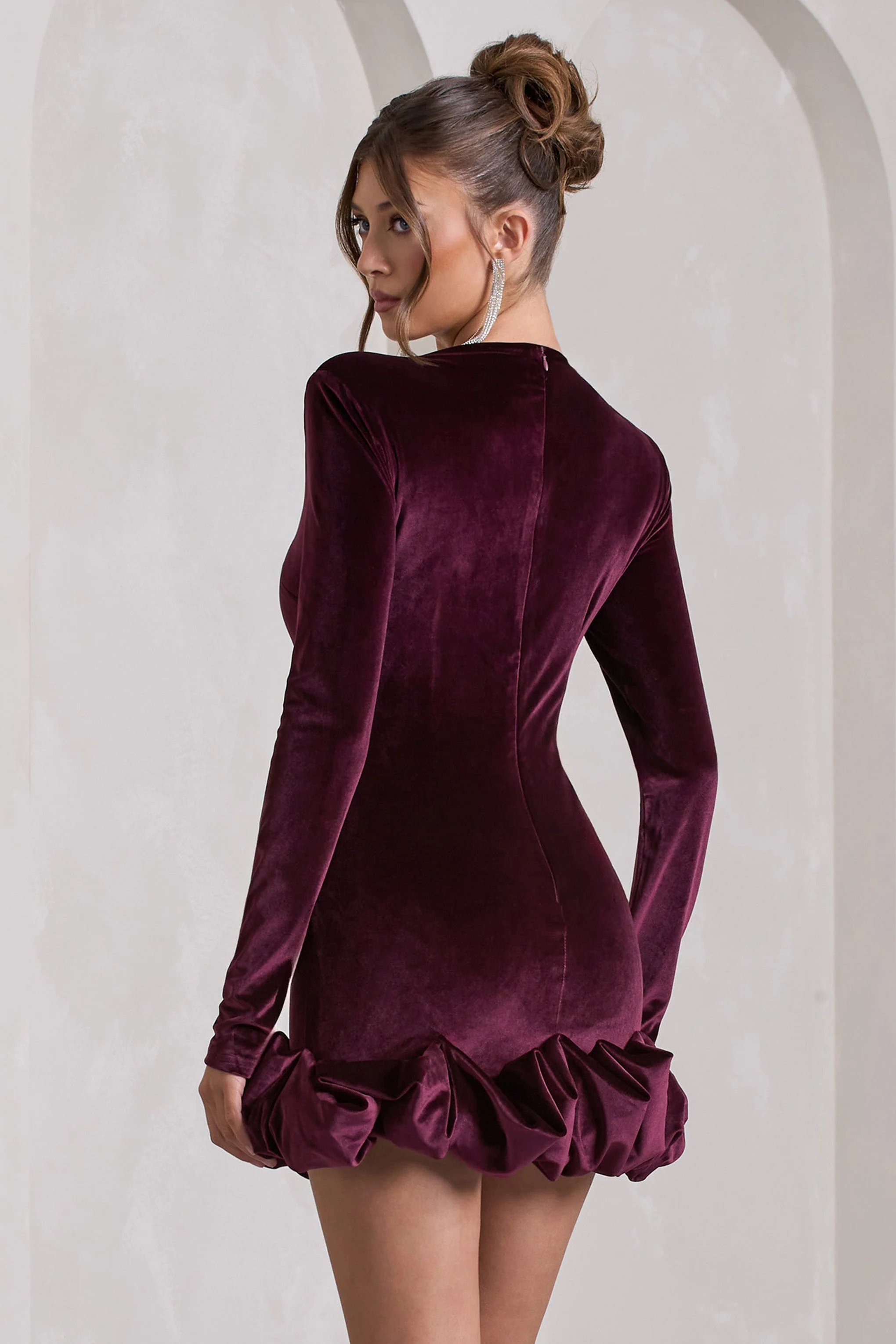Claudine | Port Velvet Long-Sleeved Ruffled Mini Dress - Image 2