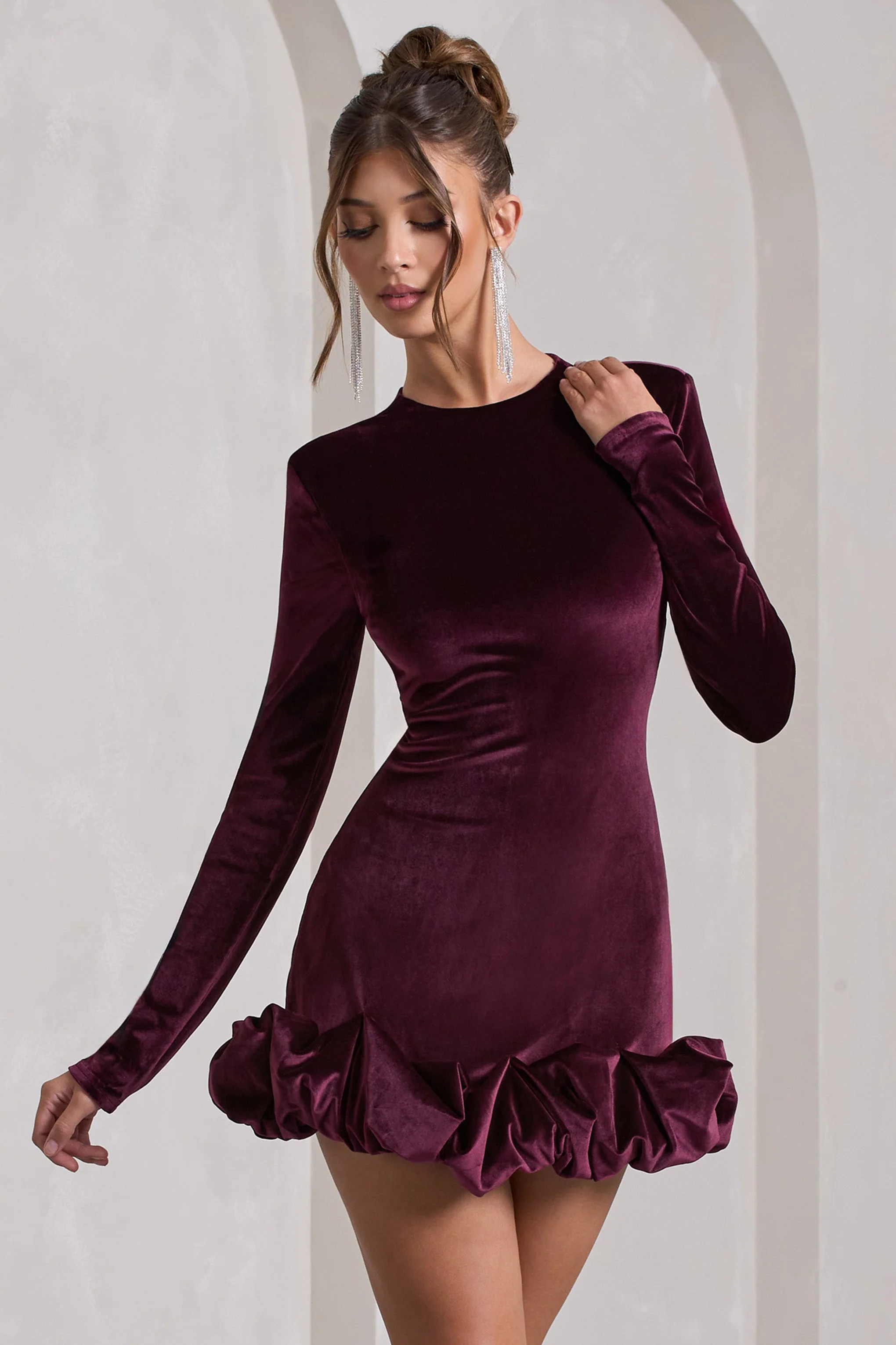Claudine | Port Velvet Long-Sleeved Ruffled Mini Dress - Image 5