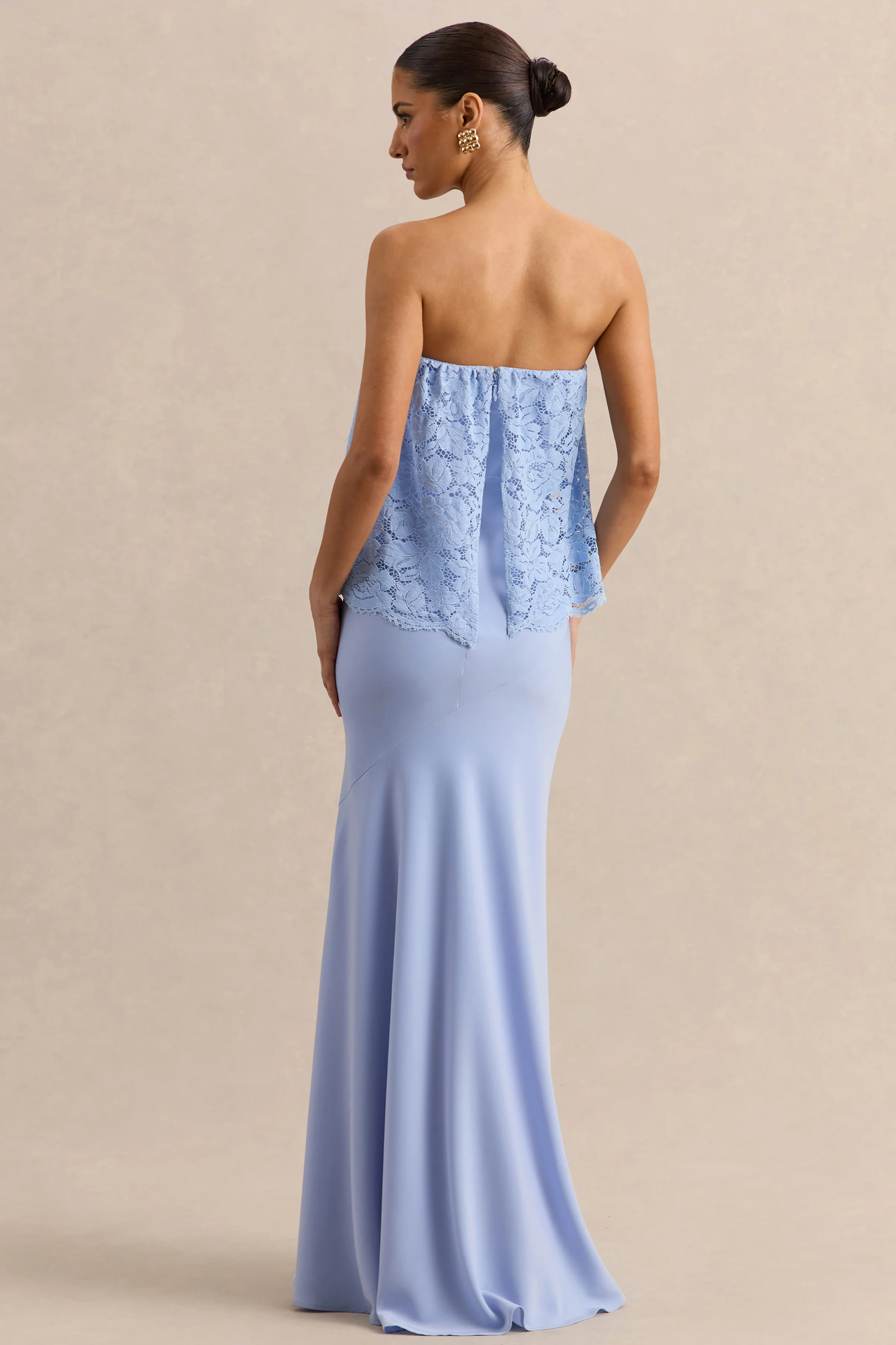 Clemency | Powder Blue Lace And Matte Satin Bandeau Maxi Dress - Image 2