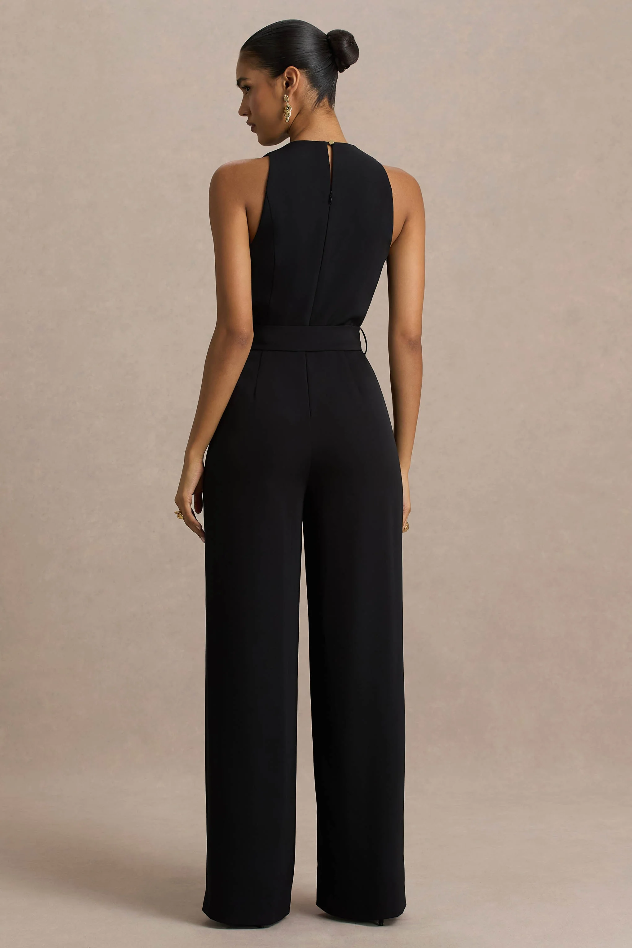 Corina | Black Cowl-Neck Jumpsuit With Tie-Detail - Image 2