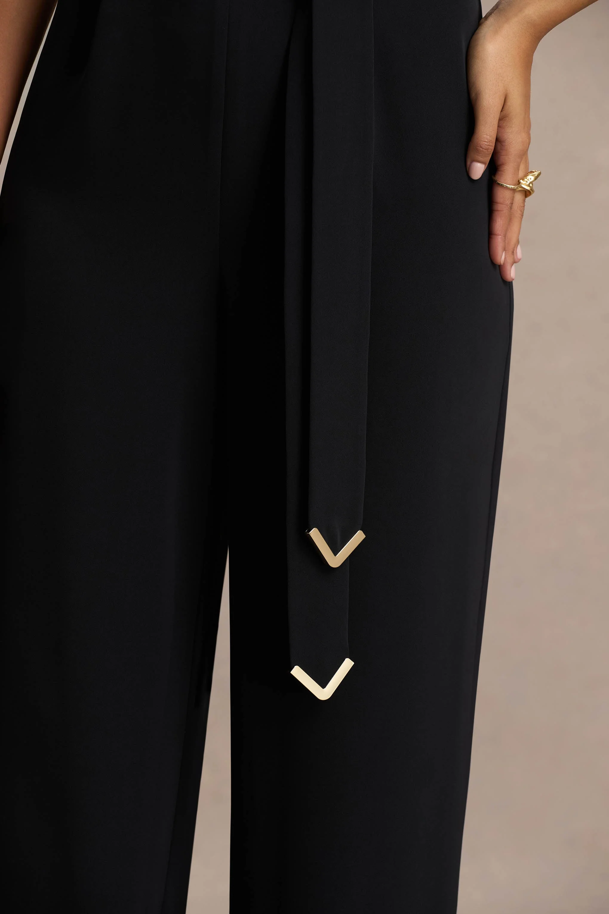 Corina | Black Cowl-Neck Jumpsuit With Tie-Detail - Image 6