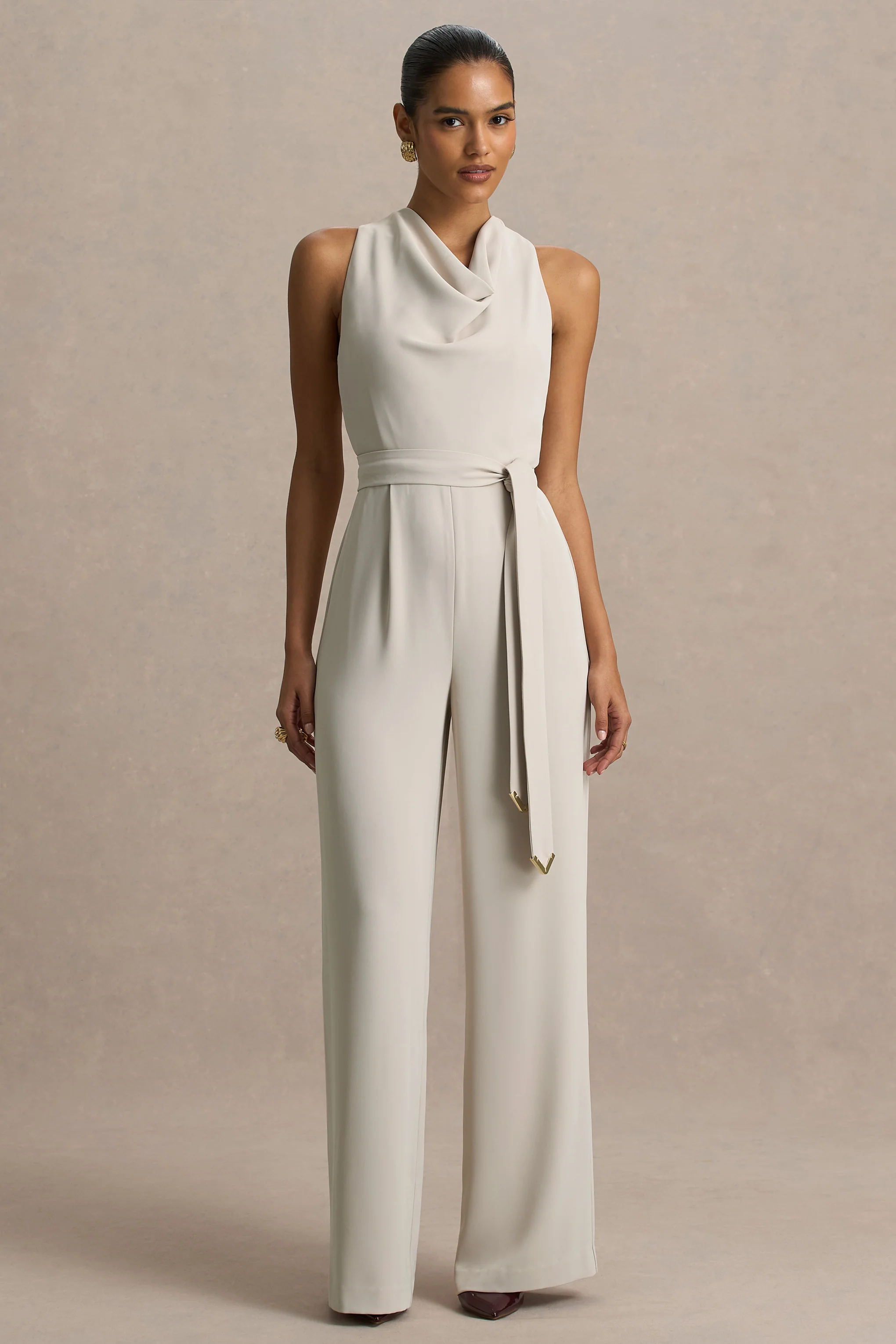 Corina | Nude Cowl-Neck Jumpsuit With Tie-Detail - Image 5