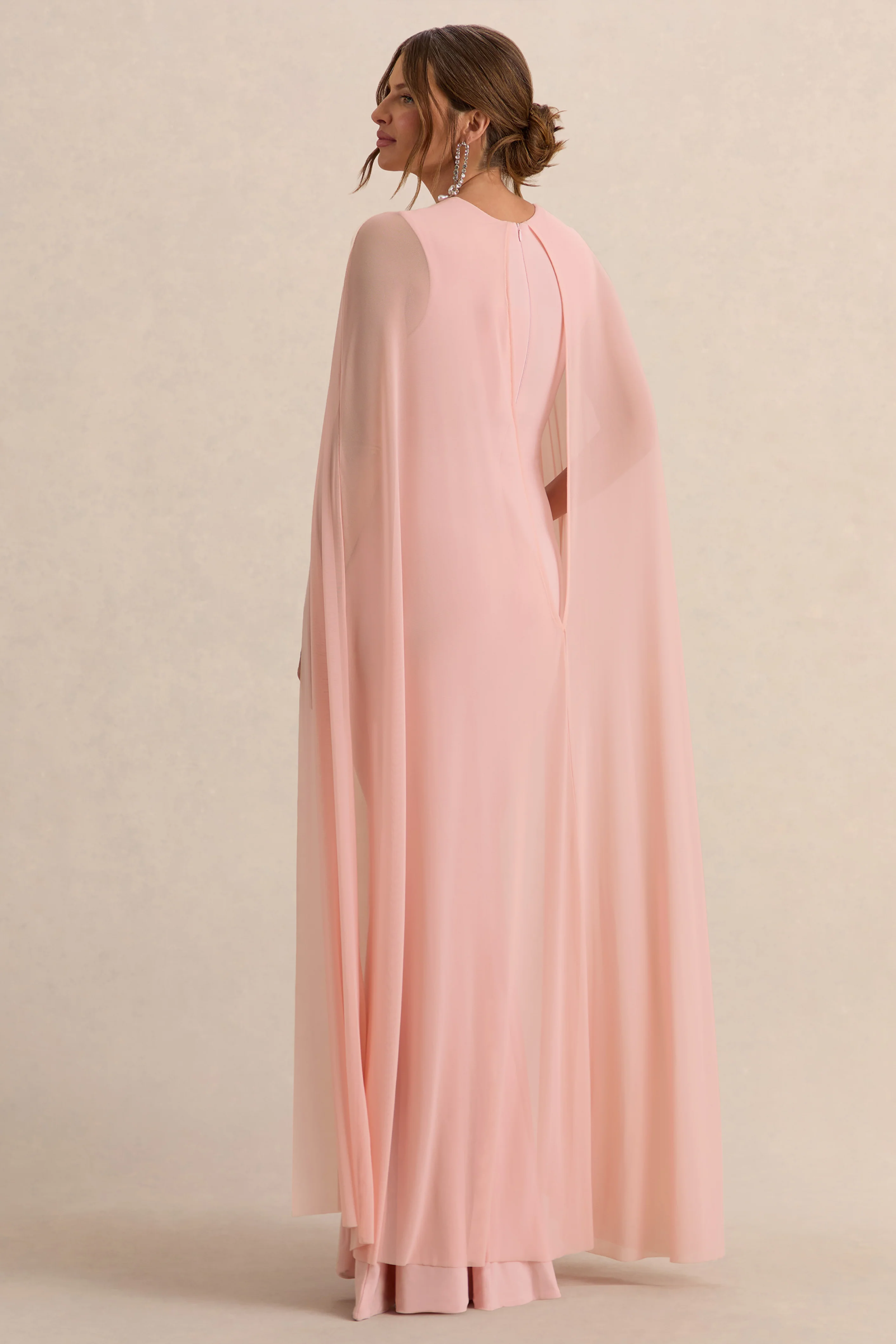 Currant | Pink Crew-Neck Maternity Maxi Dress With Cape - Image 2