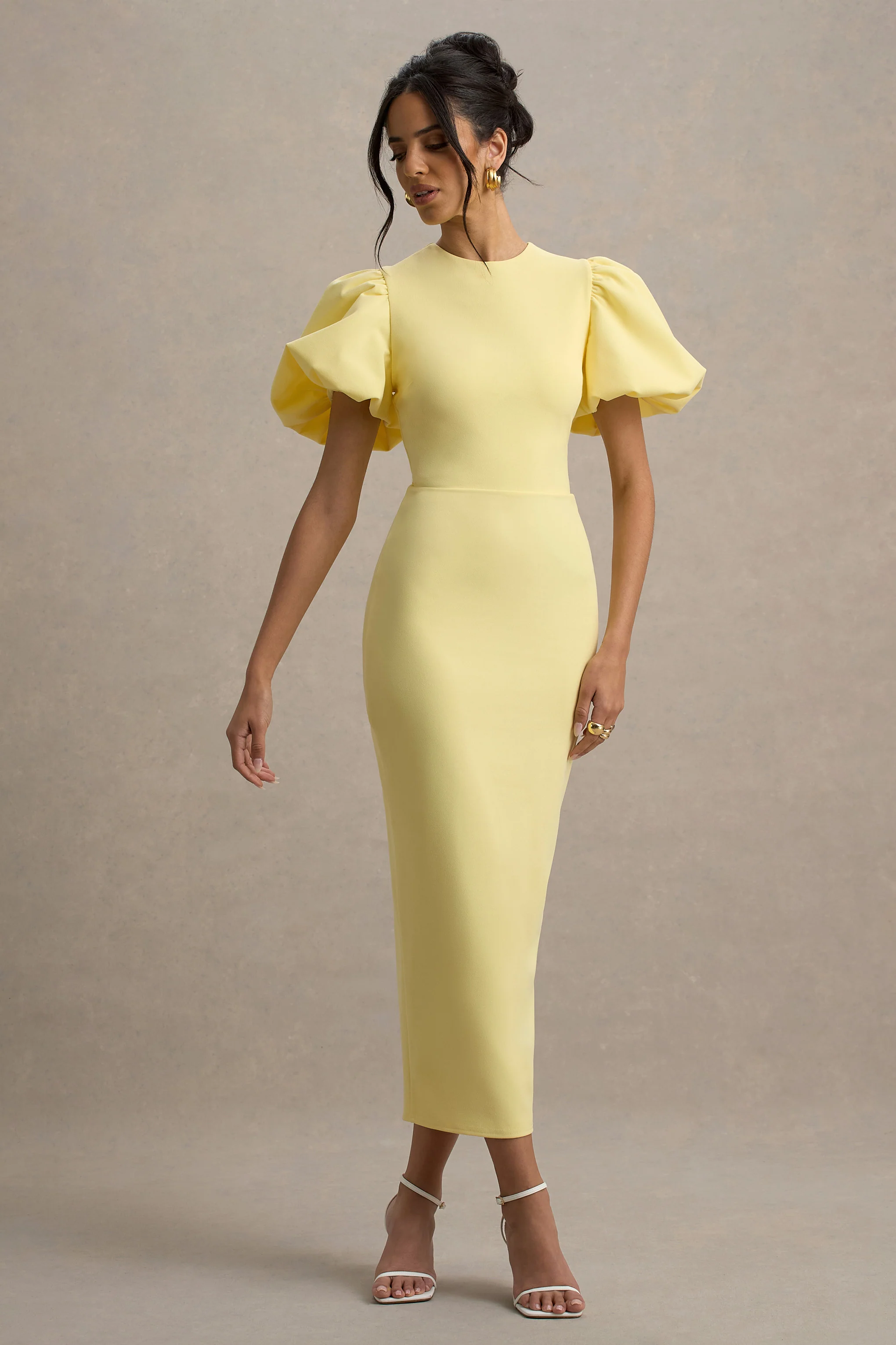 Dakota | Lemon Puff-Sleeve Midi Dress - Image 5