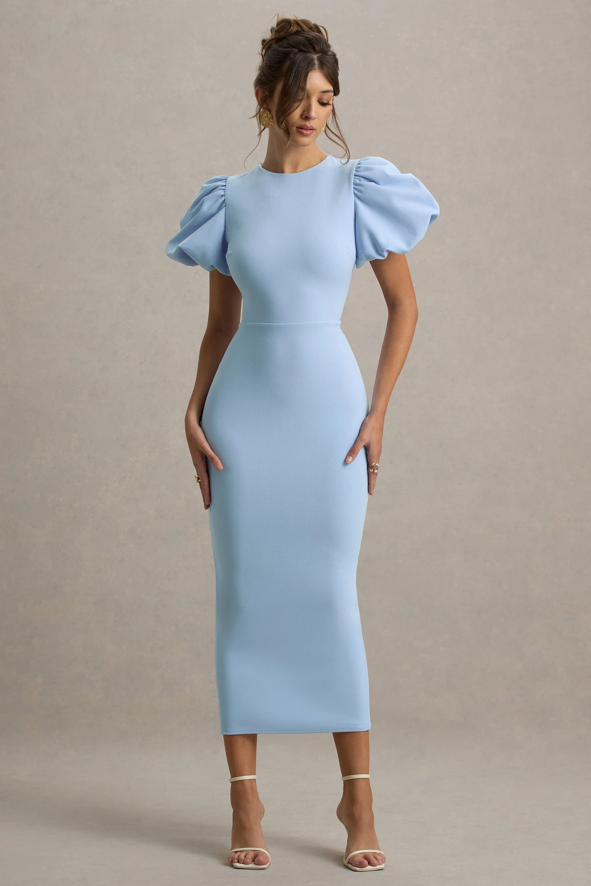 Dakota | Powder Blue Puff-Sleeve Midi Dress - Image 4