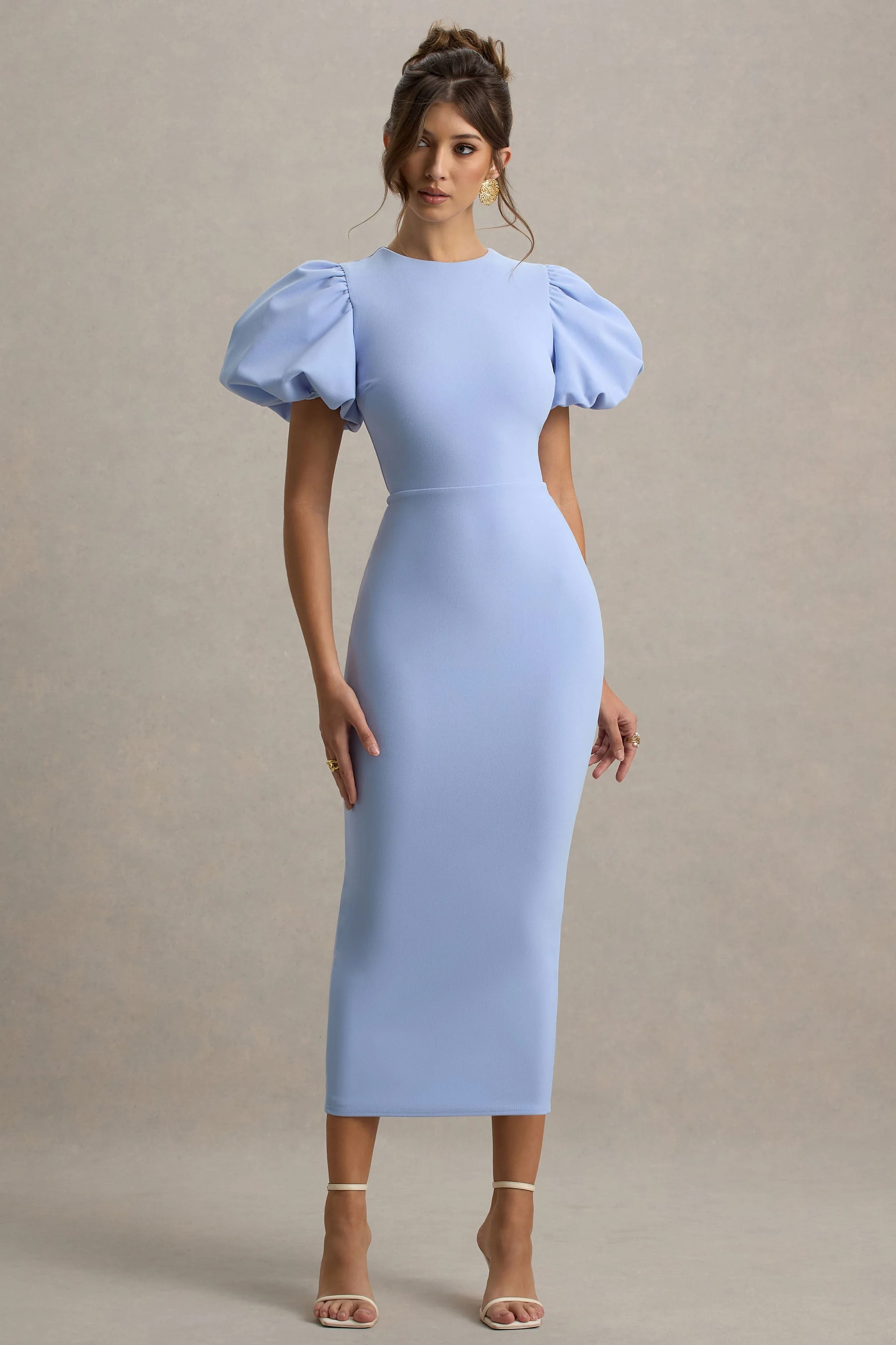 Dakota | Powder Blue Puff-Sleeve Midi Dress - Image 7