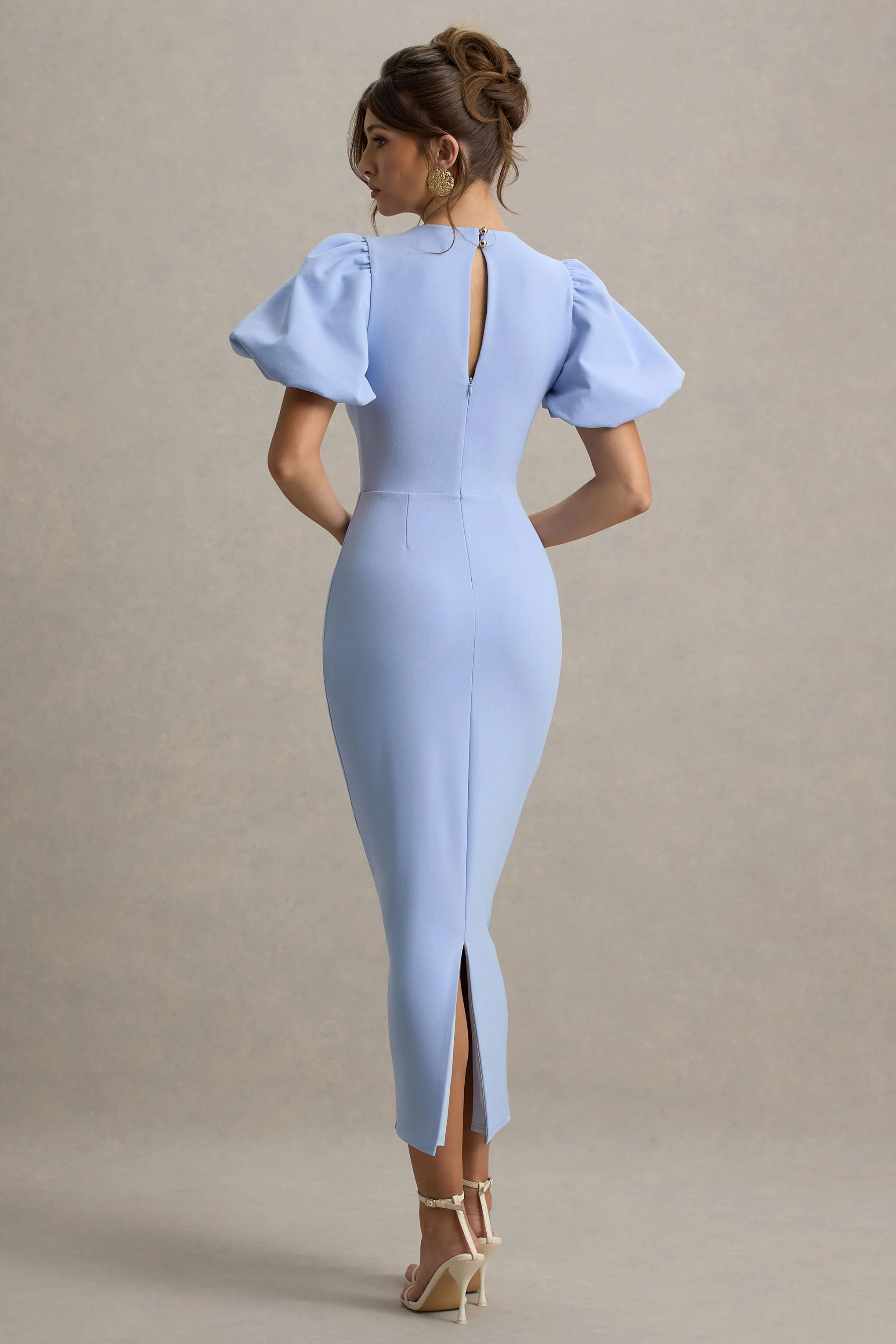 Dakota | Powder Blue Puff-Sleeve Midi Dress - Image 8